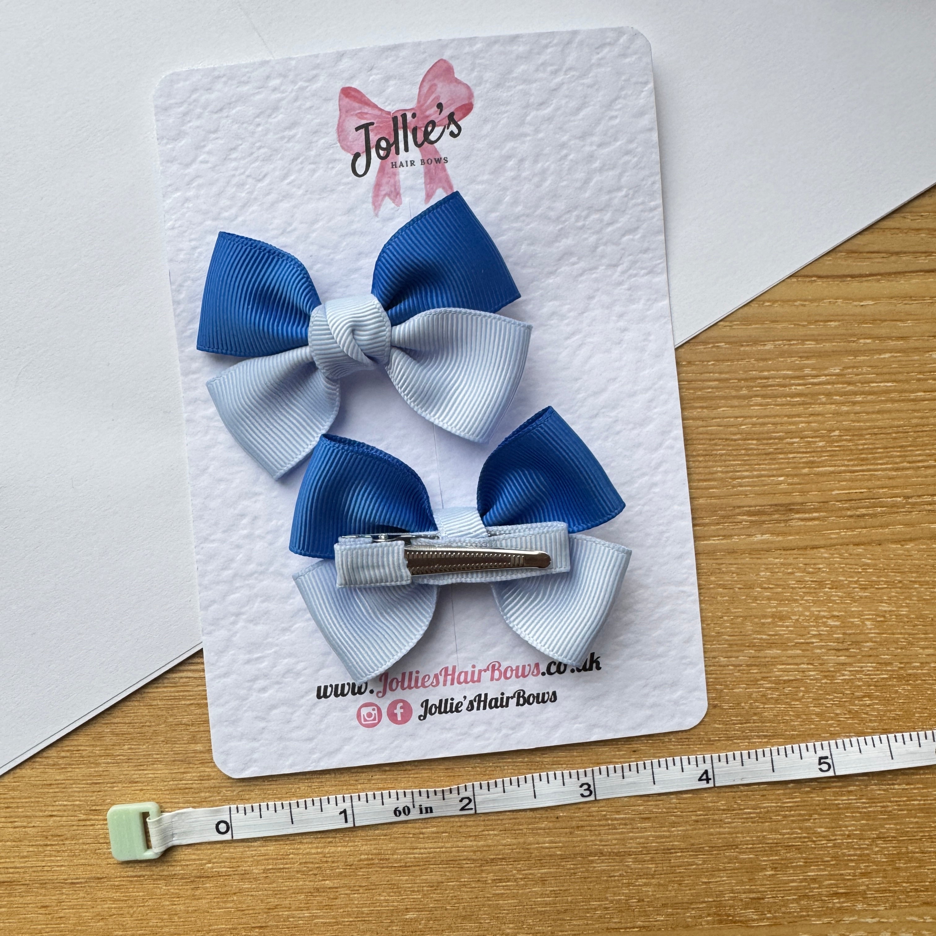 2.5" Royal Blue & Bluebell Classic Hair Bow Pair – Grosgrain Ribbon Clips with Teeth