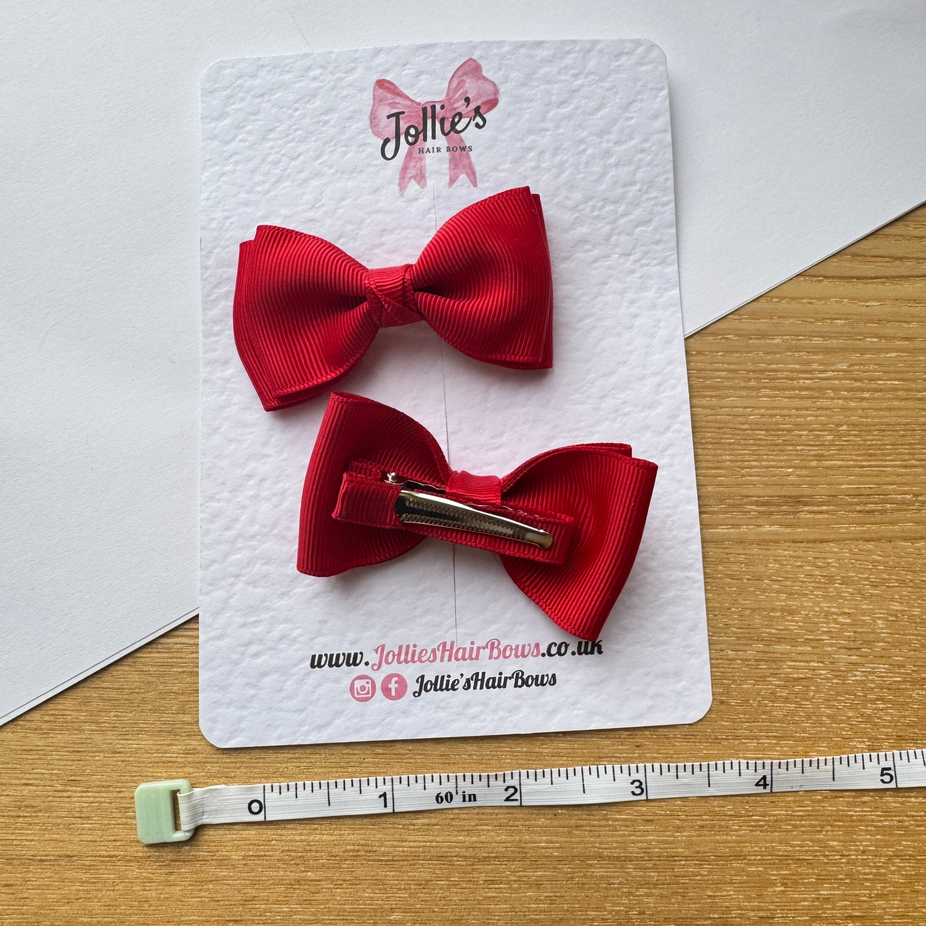 3" Red Flat Double Hair Bows (Pair) – Grosgrain Ribbon with Lined Alligator Clips