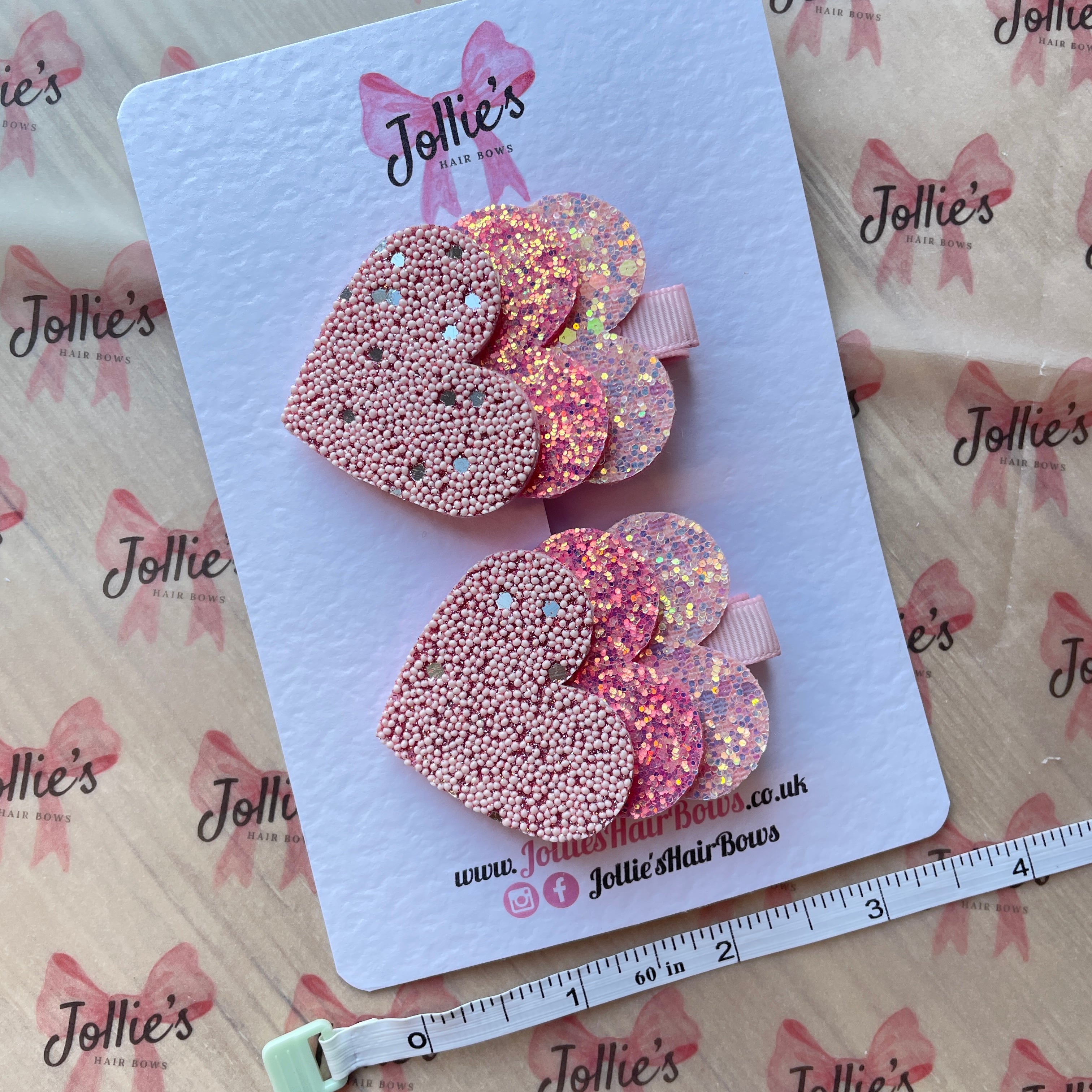 2.5" Triple Hearts Chunky Glitter Hair Clip Set – Pink Hearts