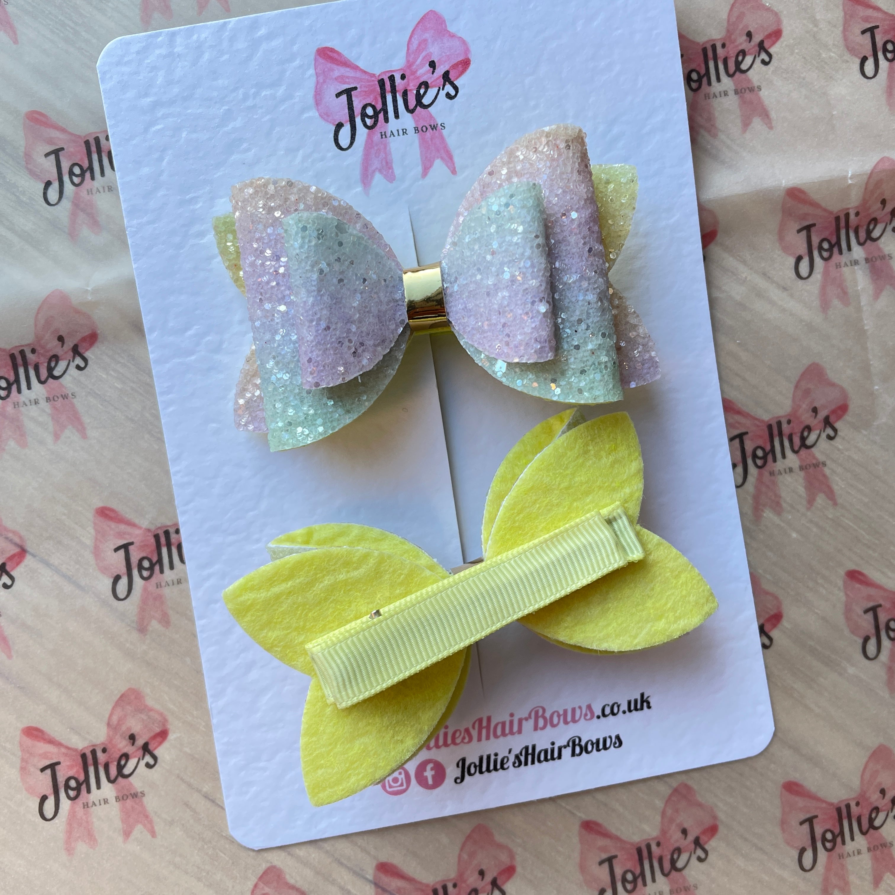 3" Pastel Rainbows Chunky Glitter Hair Bows Set