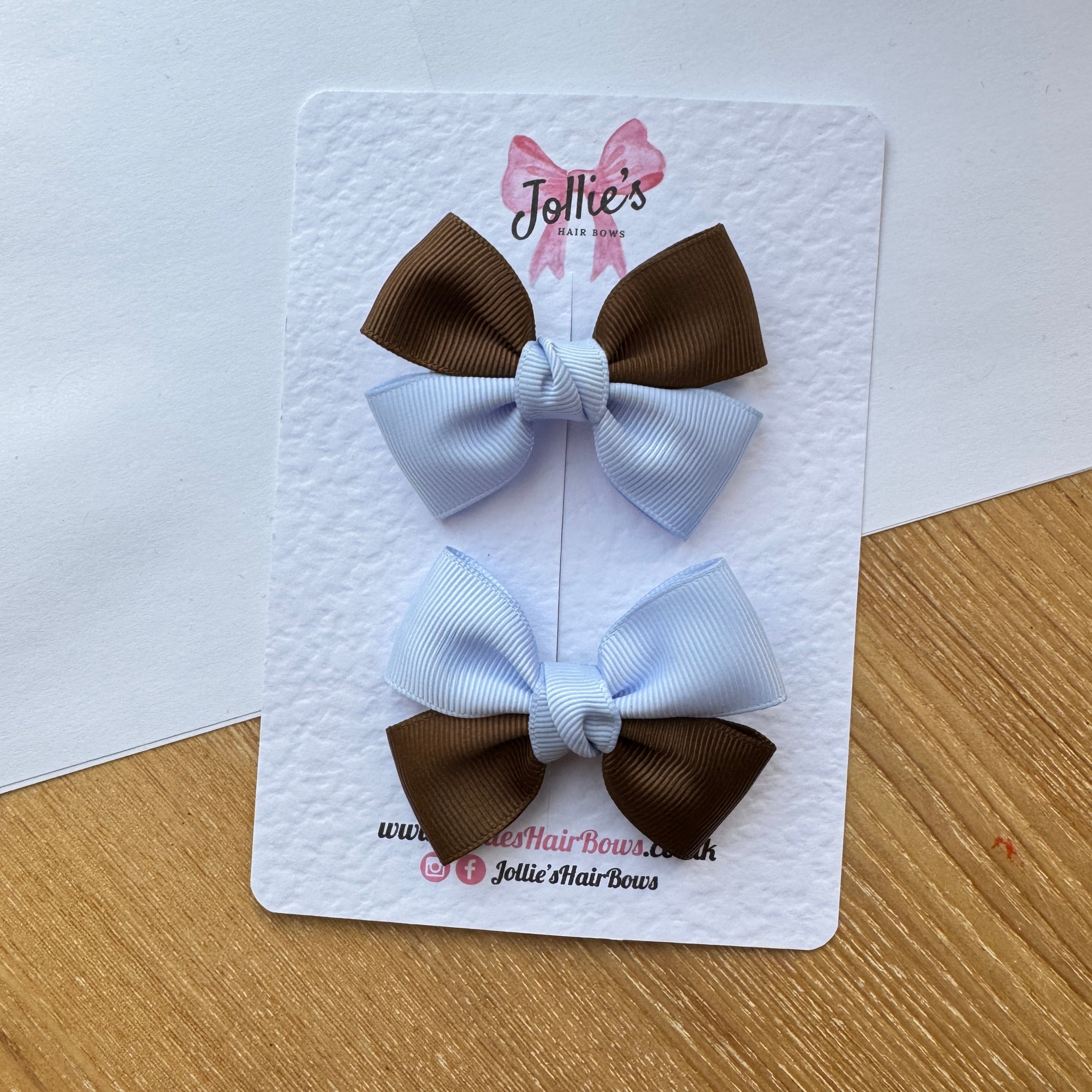 2.5" Turftan & Bluebell Classic Hair Bow Pair β Grosgrain Ribbon Clips with Teeth