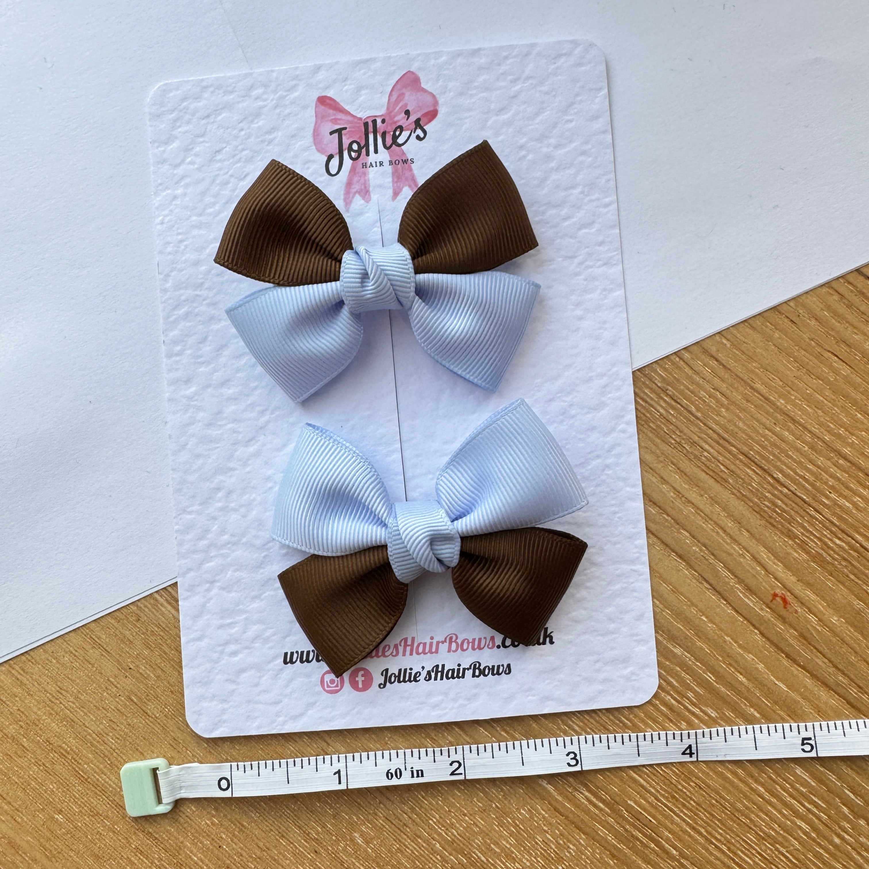 2.5" Turftan & Bluebell Classic Hair Bow Pair – Grosgrain Ribbon Clips with Teeth