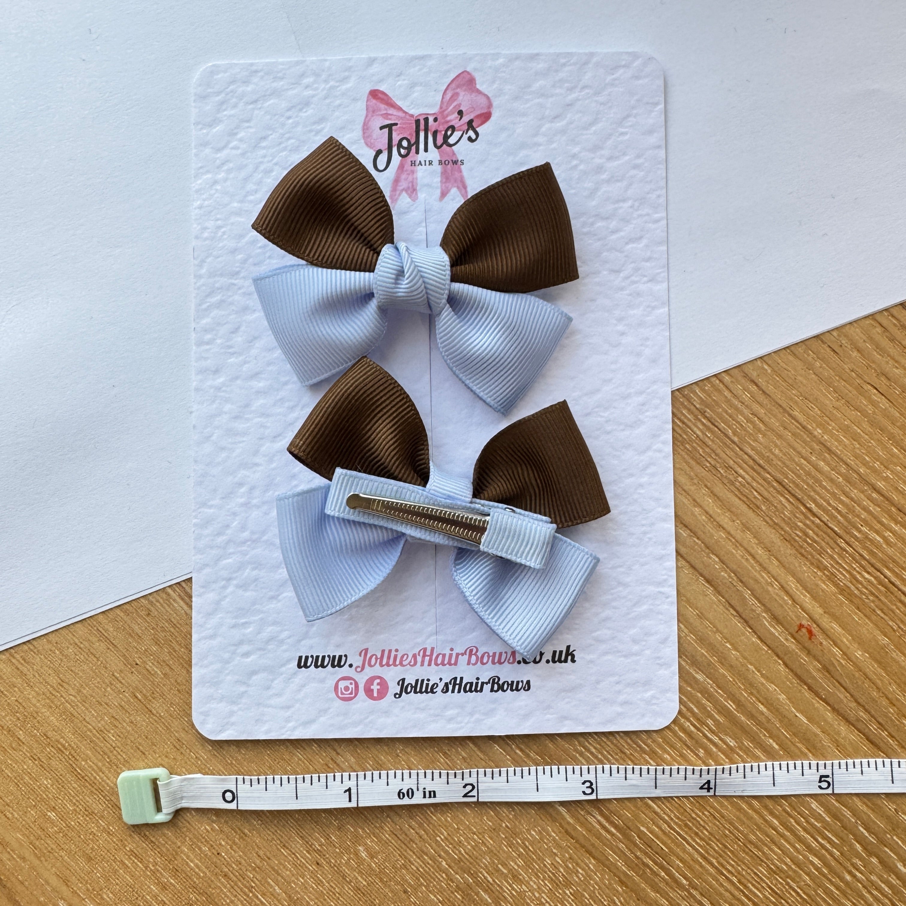 2.5" Turftan & Bluebell Classic Hair Bow Pair – Grosgrain Ribbon Clips with Teeth