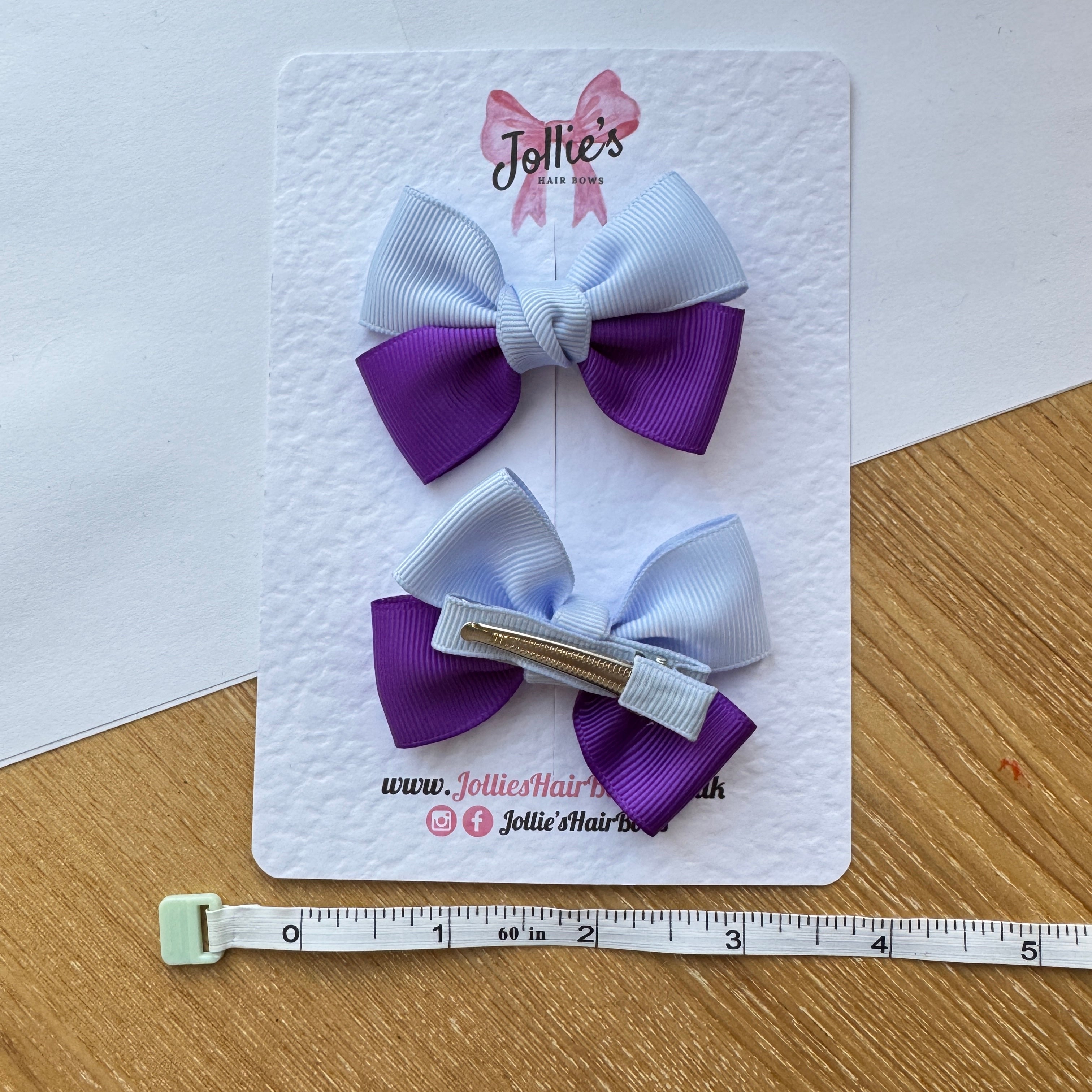 2.5" Purple & Bluebell Classic Hair Bow Pair – Grosgrain Ribbon Clips with Teeth