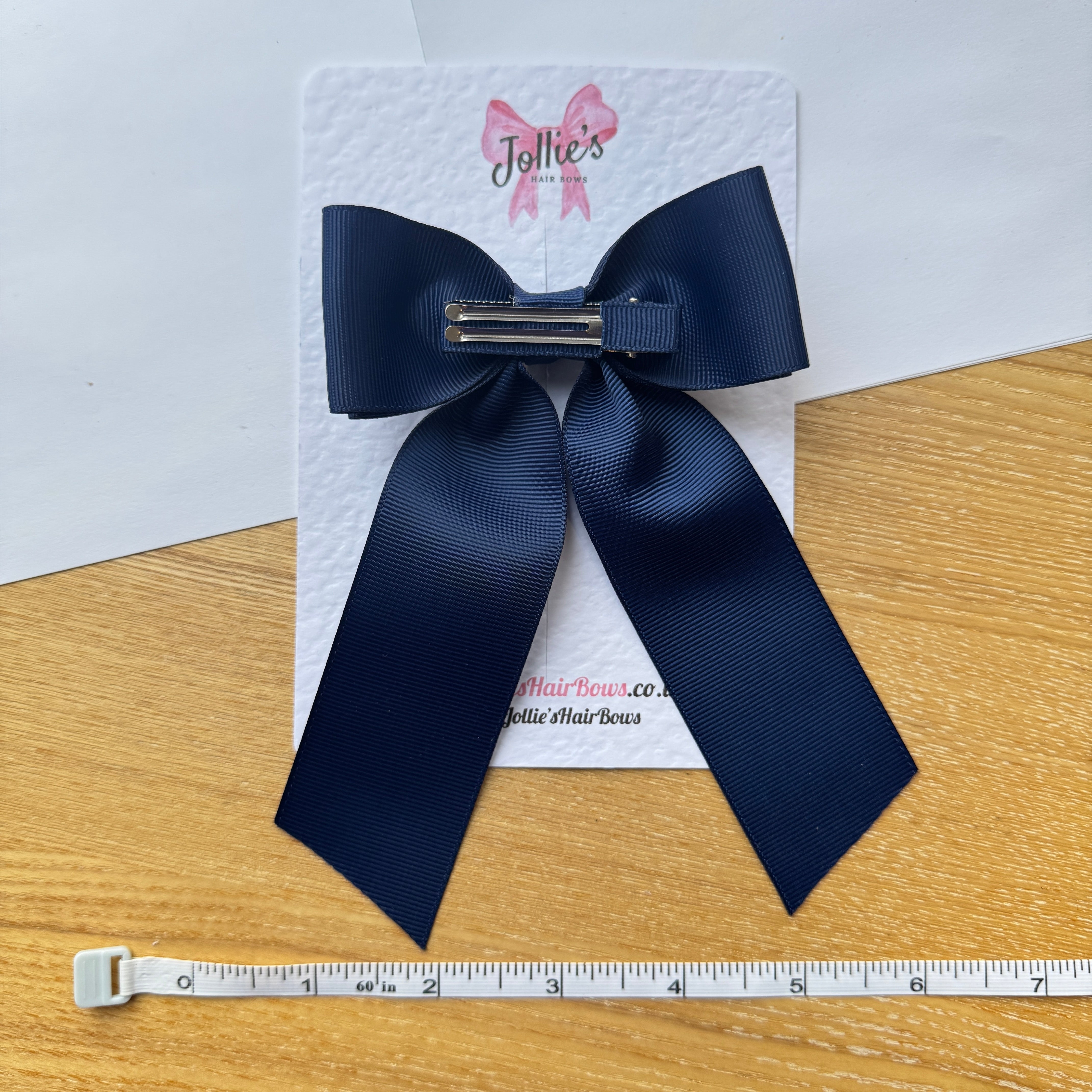 5" Navy Long Tail School Hair Bow – Grosgrain Ribbon Clip with Teeth