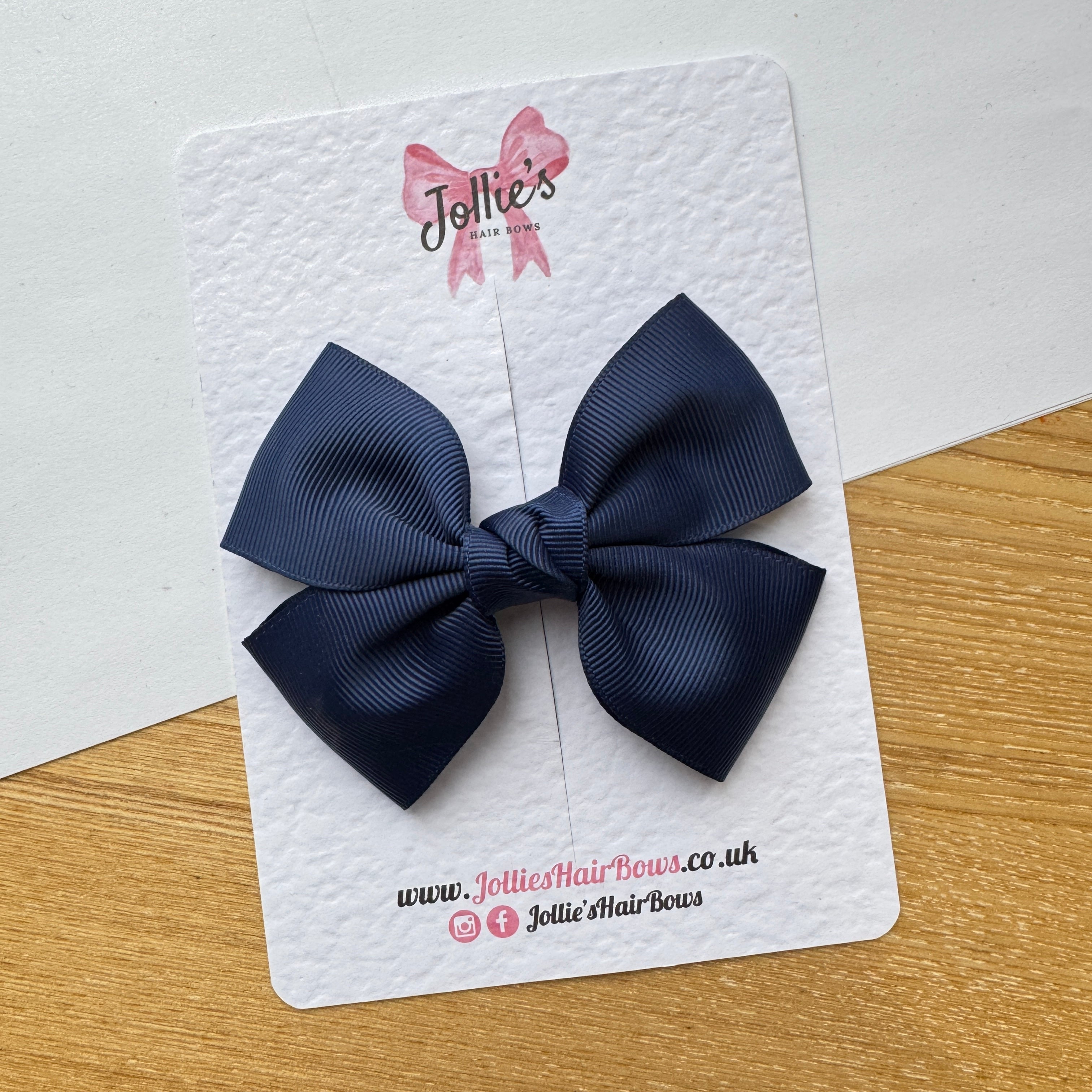 4" Navy Classic Hair Bow – Grosgrain Ribbon with 2.4" Double Sponge Alligator Clip