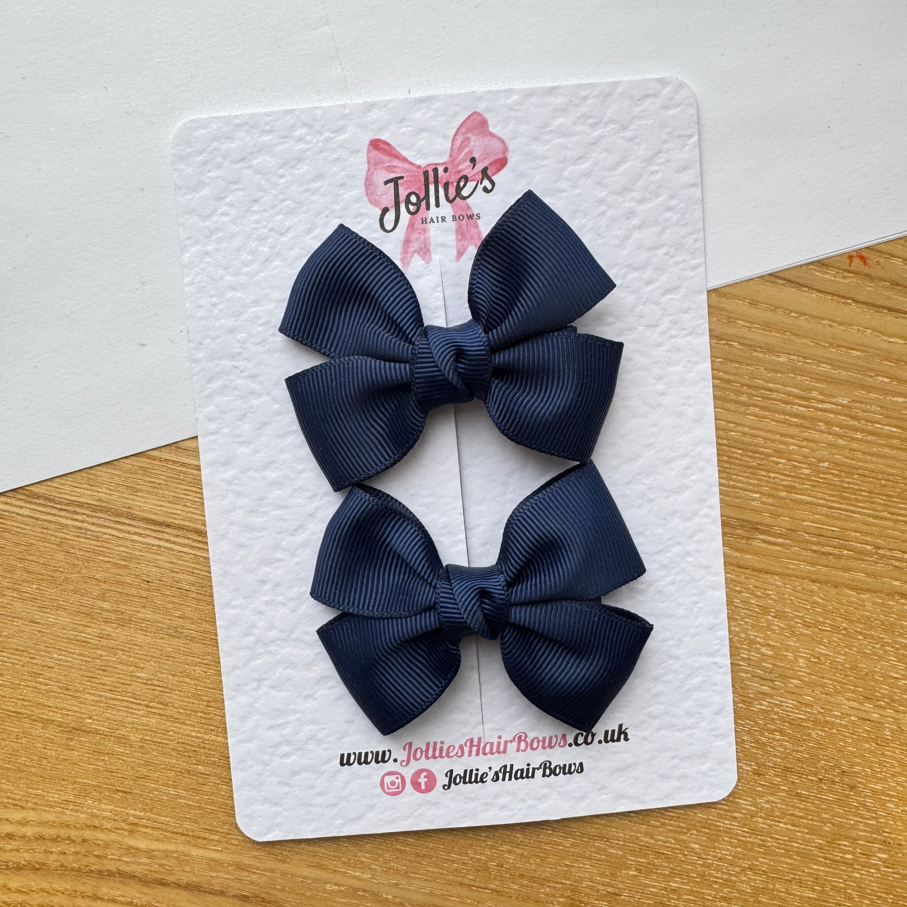 2.5" Navy Classic Hair Bow Pair – Grosgrain Ribbon Clips with Teeth