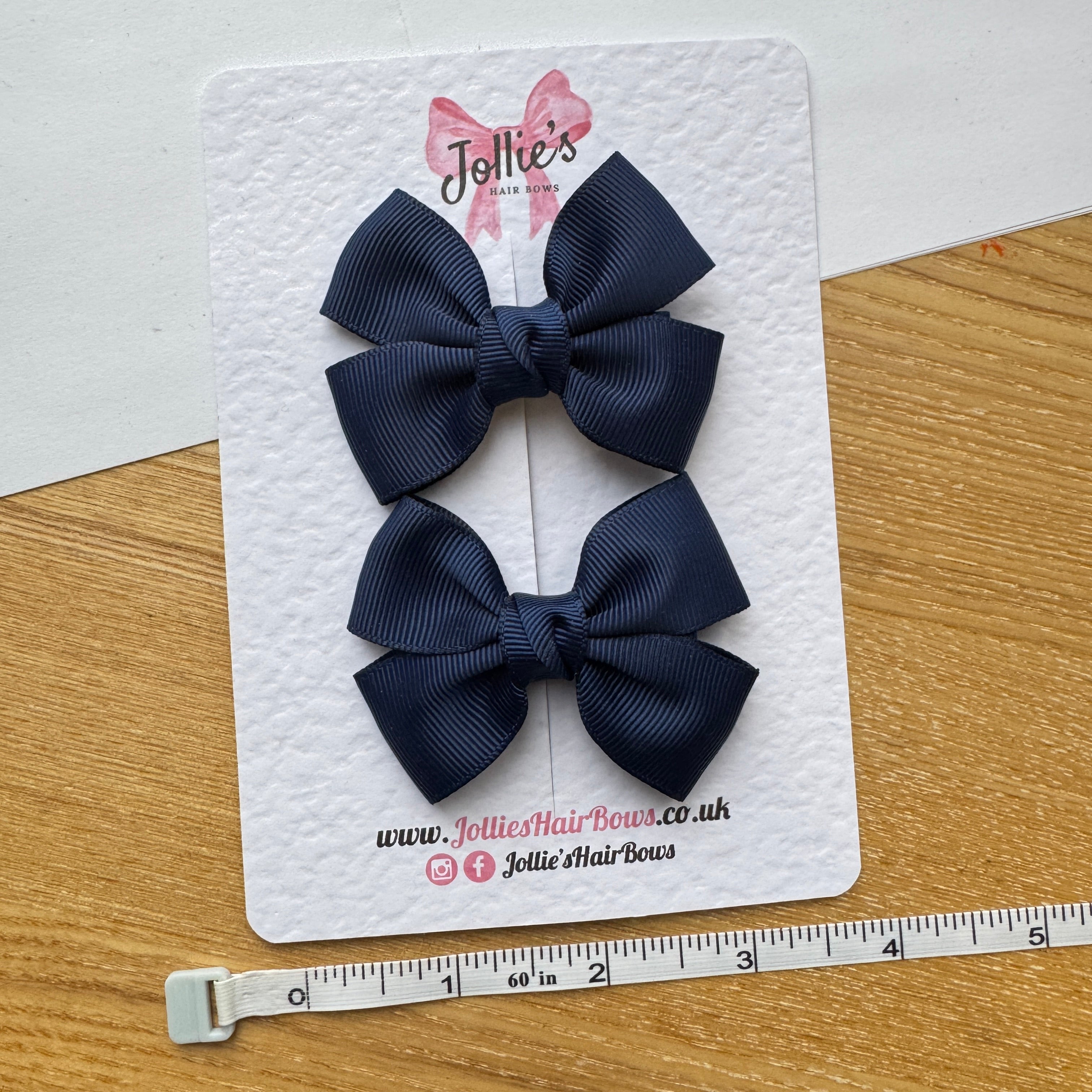 2.5" Navy Classic Hair Bow Pair – Grosgrain Ribbon Clips with Teeth