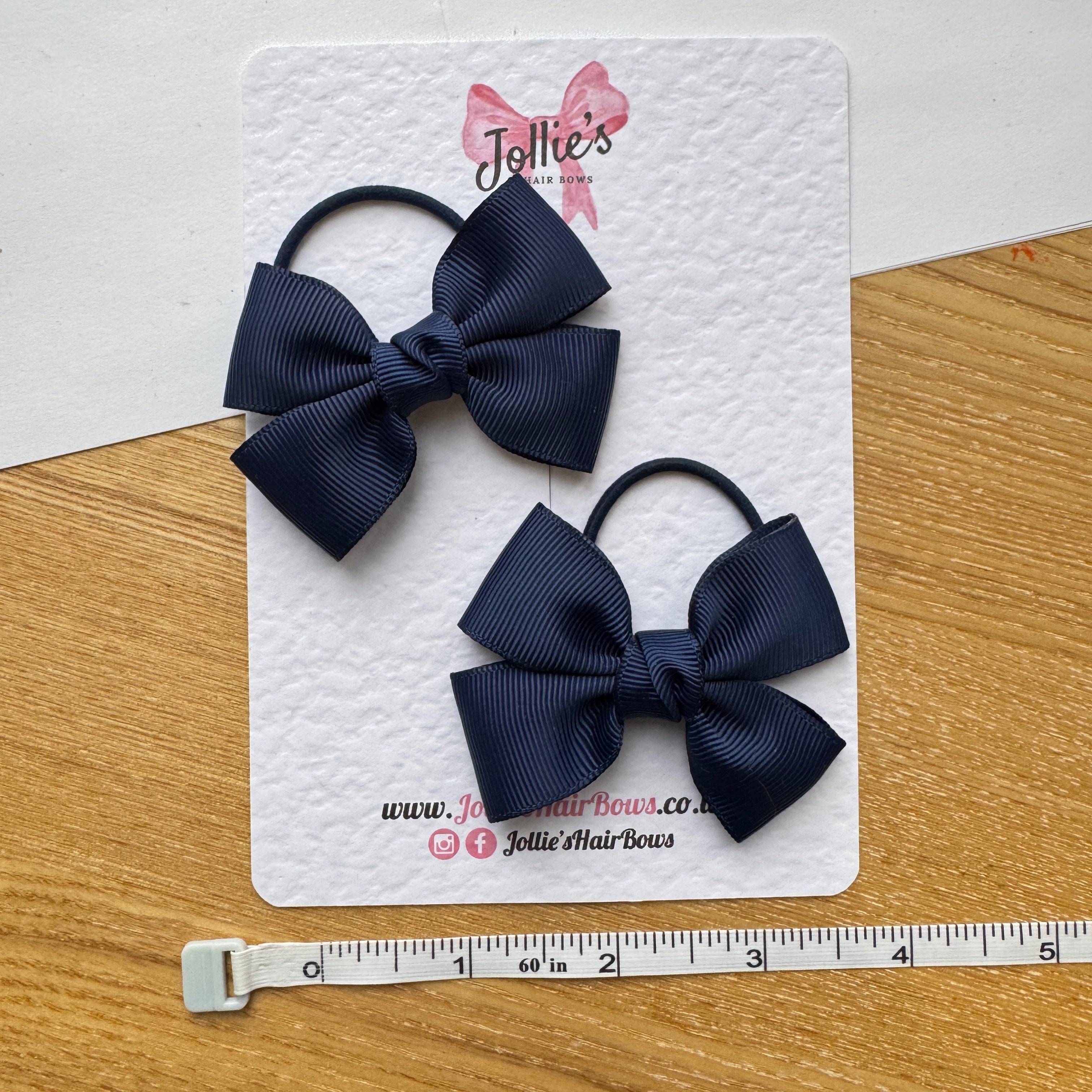 2.5" Navy Classic Hair Bow Pair – Grosgrain Ribbon on Thin Elastic