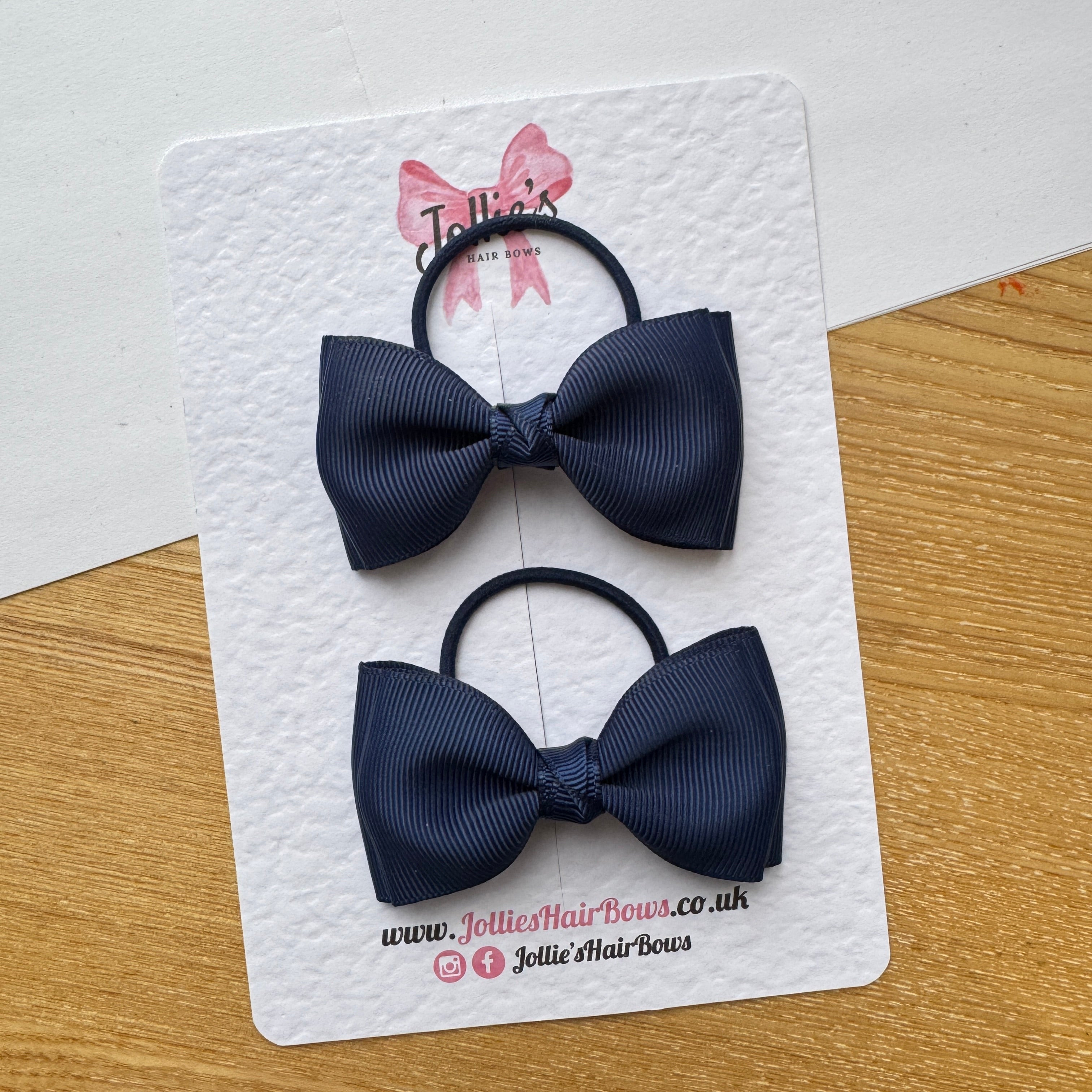 3" Navy Flat Double Hair Bows (Pair) – Grosgrain Ribbon on Thin Elastic