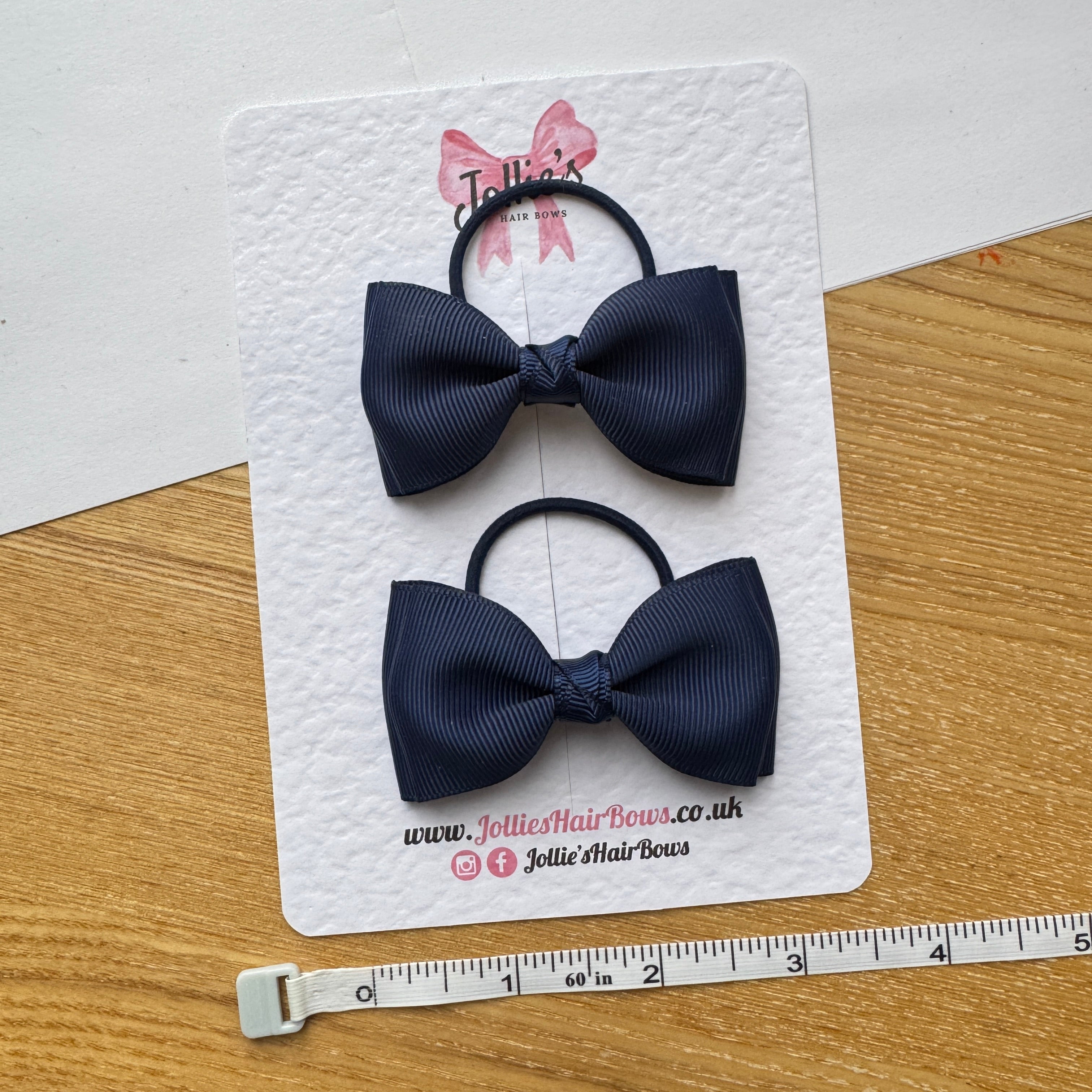 3" Navy Flat Double Hair Bows (Pair) – Grosgrain Ribbon on Thin Elastic