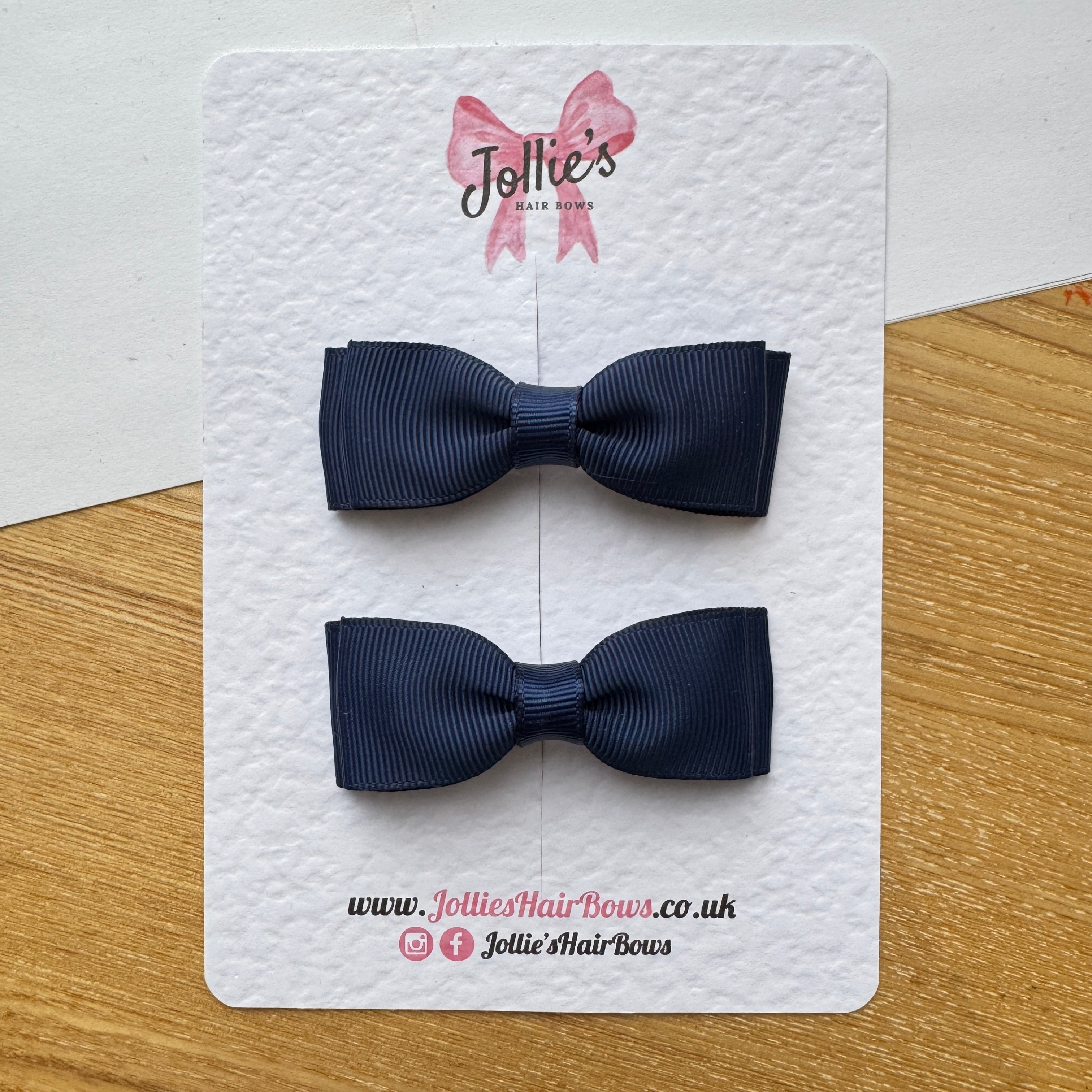 2.5" Navy Mini School Hair Bow Pair – Grosgrain Ribbon Clips with Teeth