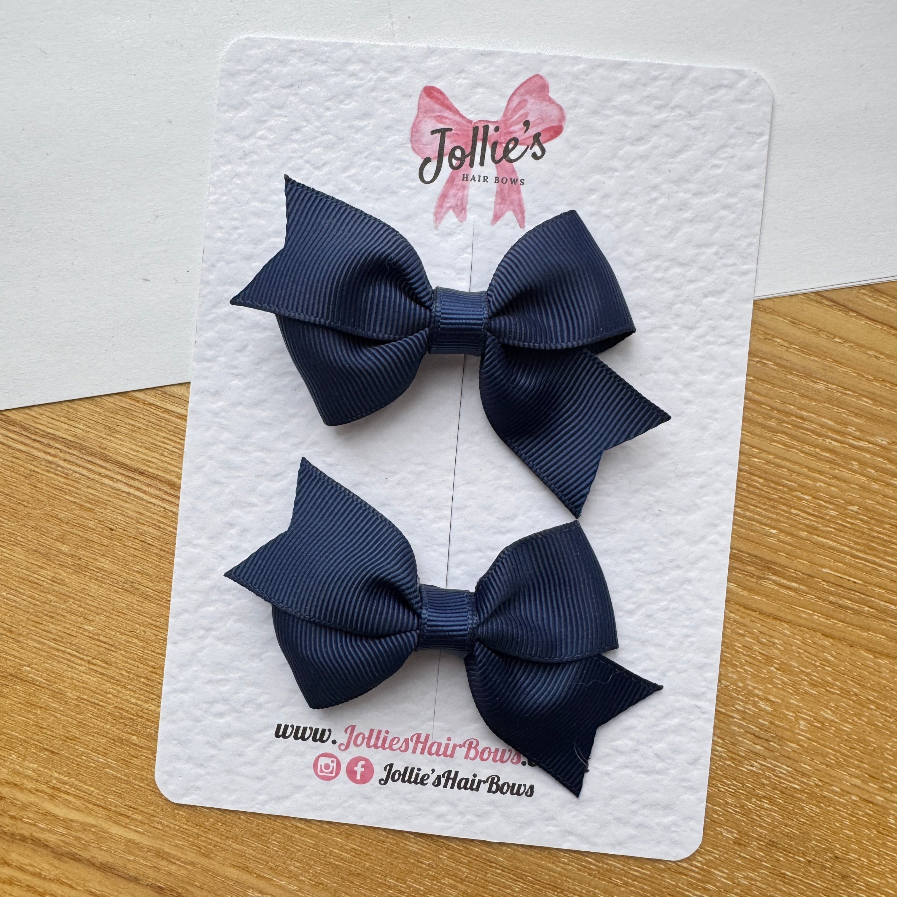 2.5" Navy Lively Bow Clip Set – Grosgrain Ribbon Hair Bows for Girls (Pair)