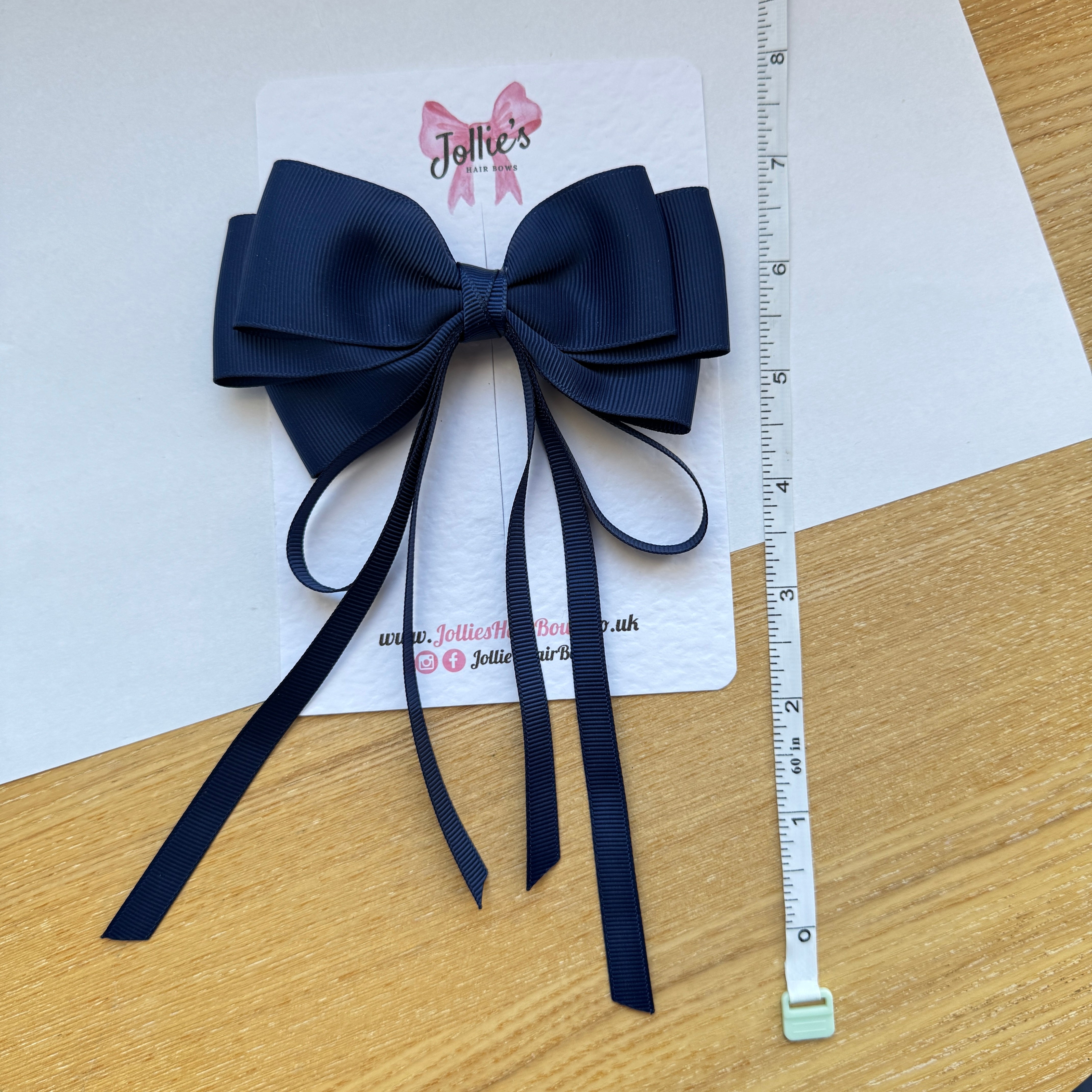 5" Navy Triple Layers Tail Bow – Grosgrain Ribbon Clip with Teeth