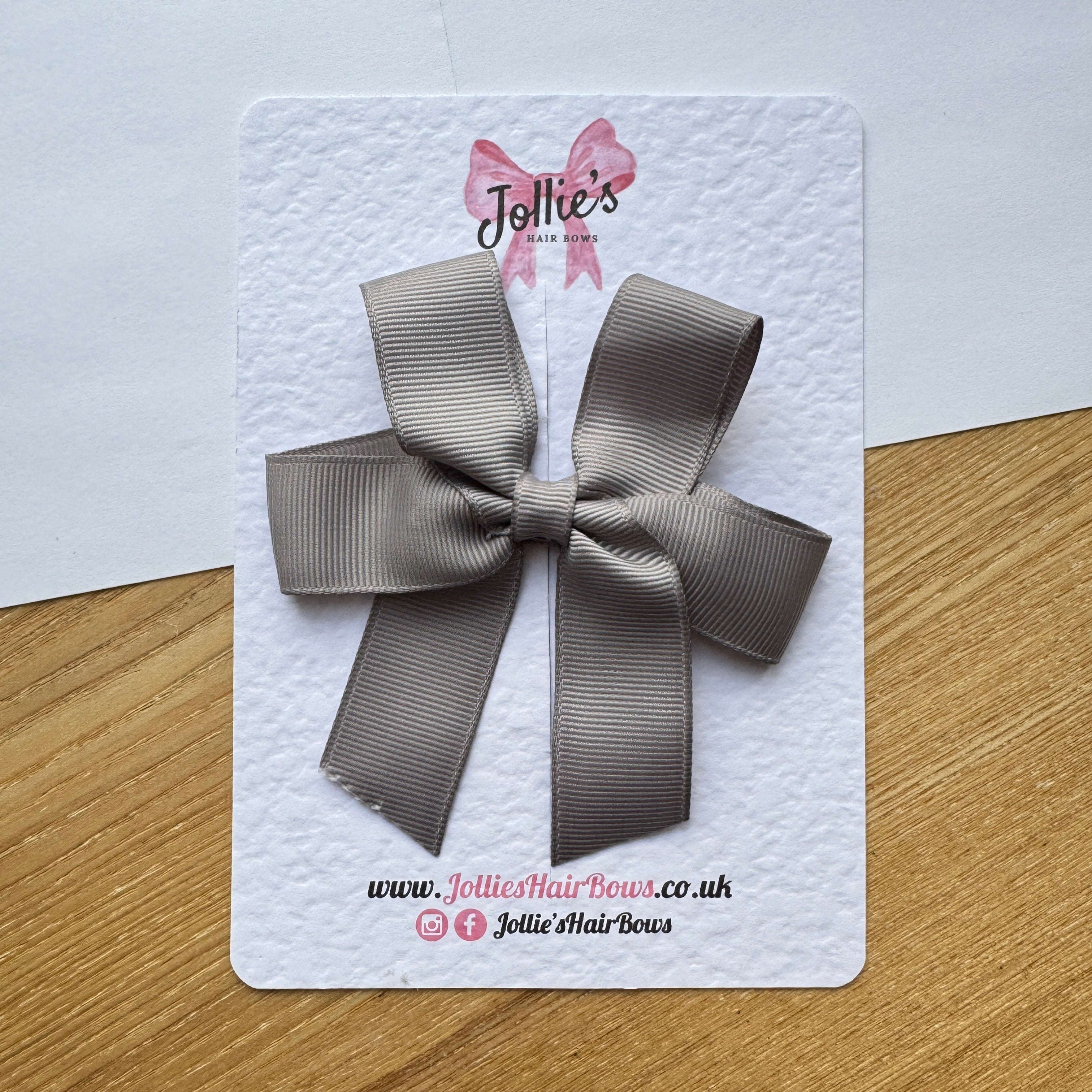 3.5" Silver Long Tail Hair Bow – Grosgrain Ribbon Alligator Clip