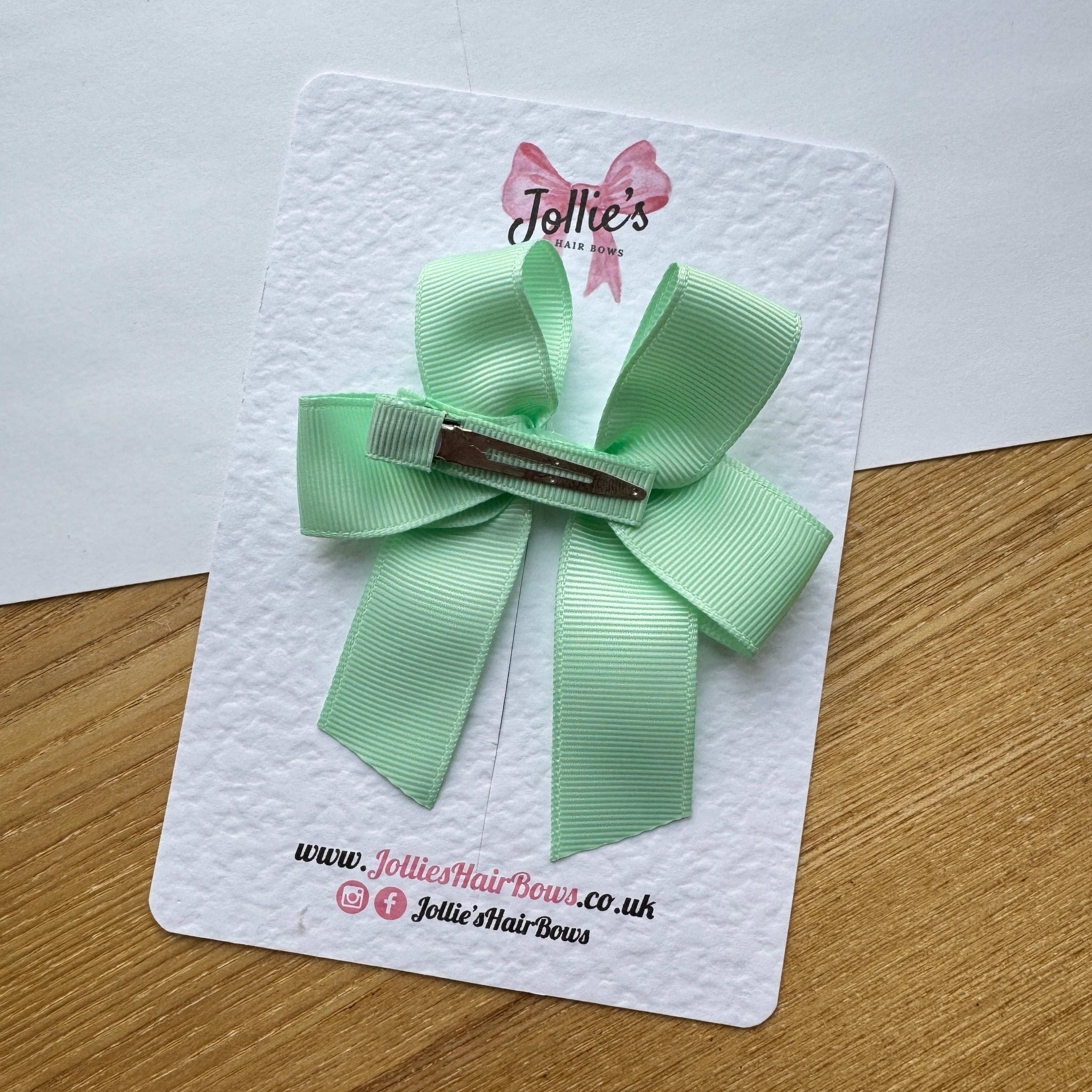 3.5" Pastel Green Long Tail Hair Bow – Grosgrain Ribbon Alligator Clip