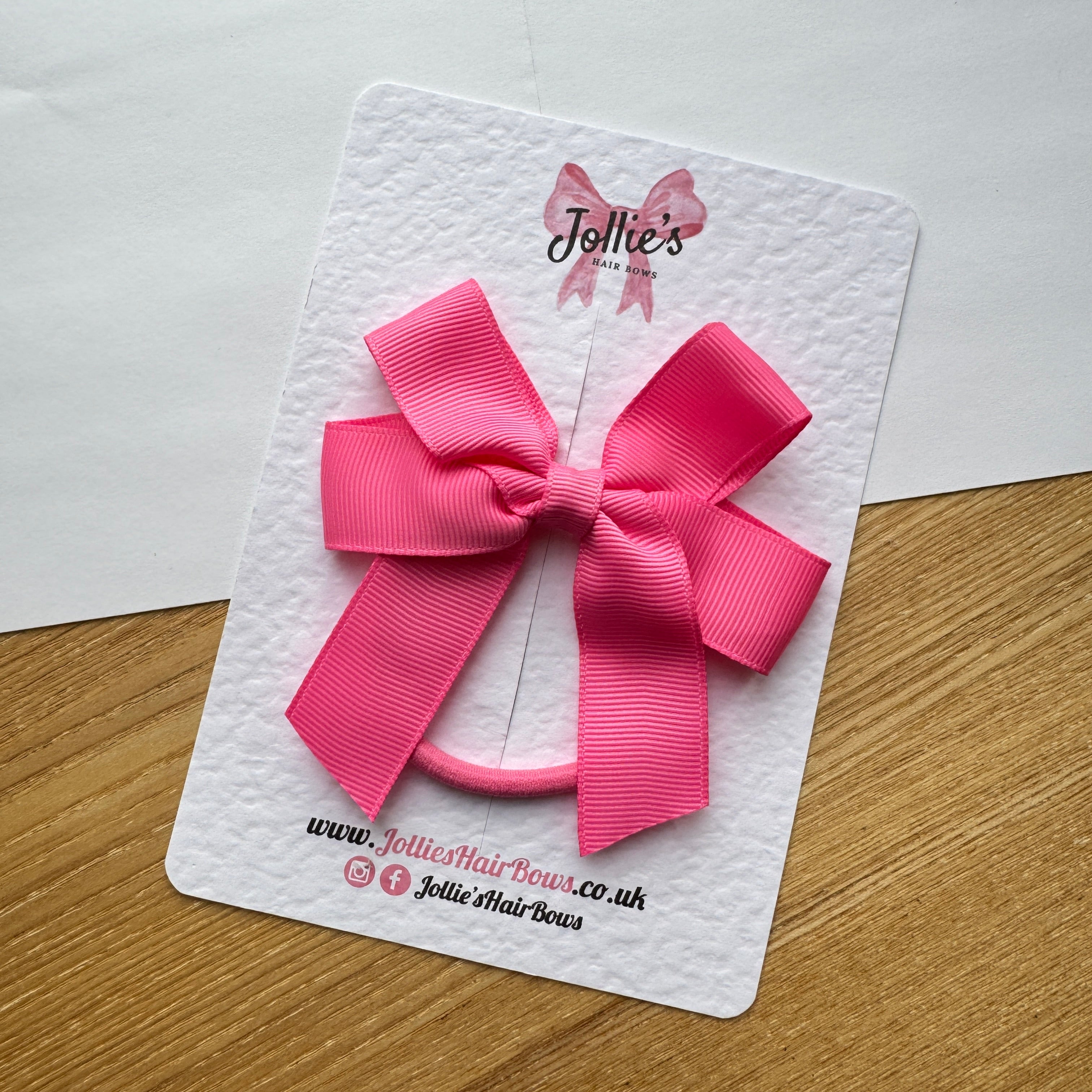 3.5" Hot Pink Long Tail Hair Bow – Grosgrain Ribbon on Thick Bobble