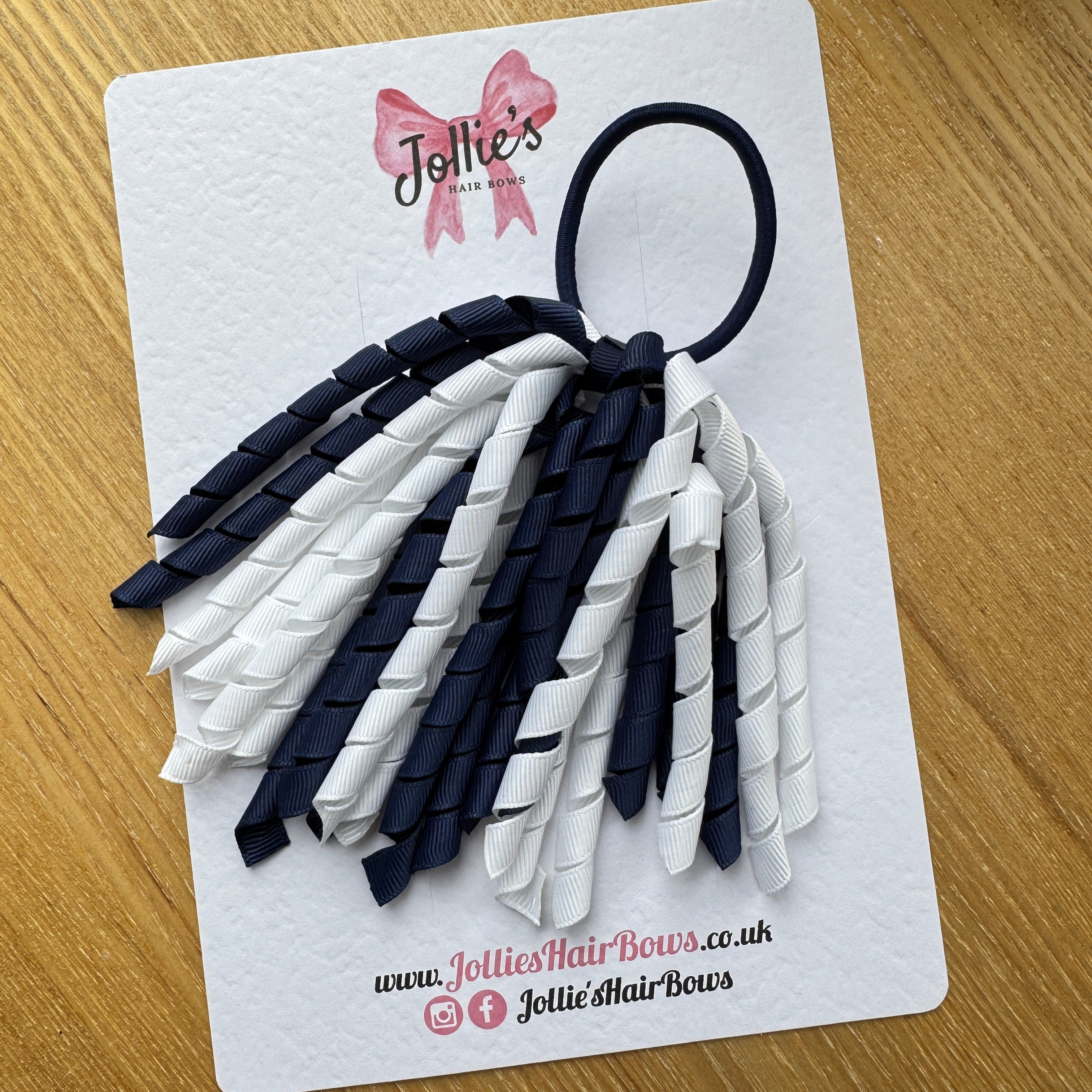 Corker Hair Bobble – Navy & White | Two Tone School Hair Accessory for Girls, Grosgrain Ribbon, Thick Elastic Bobble