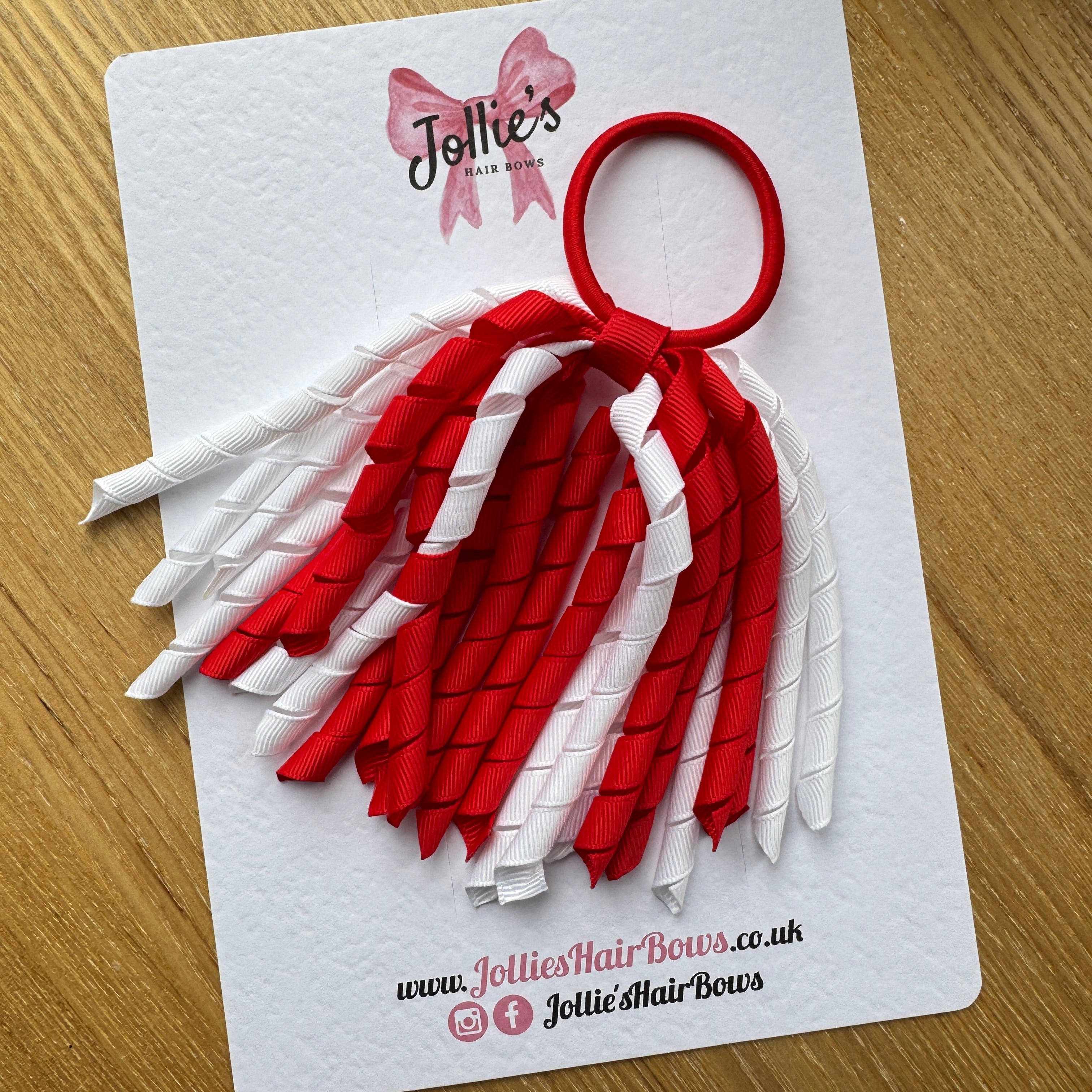 Corker Hair Bobble – Red & White | Two Tone School Hair Accessory for Girls, Grosgrain Ribbon, Thick Elastic Bobble