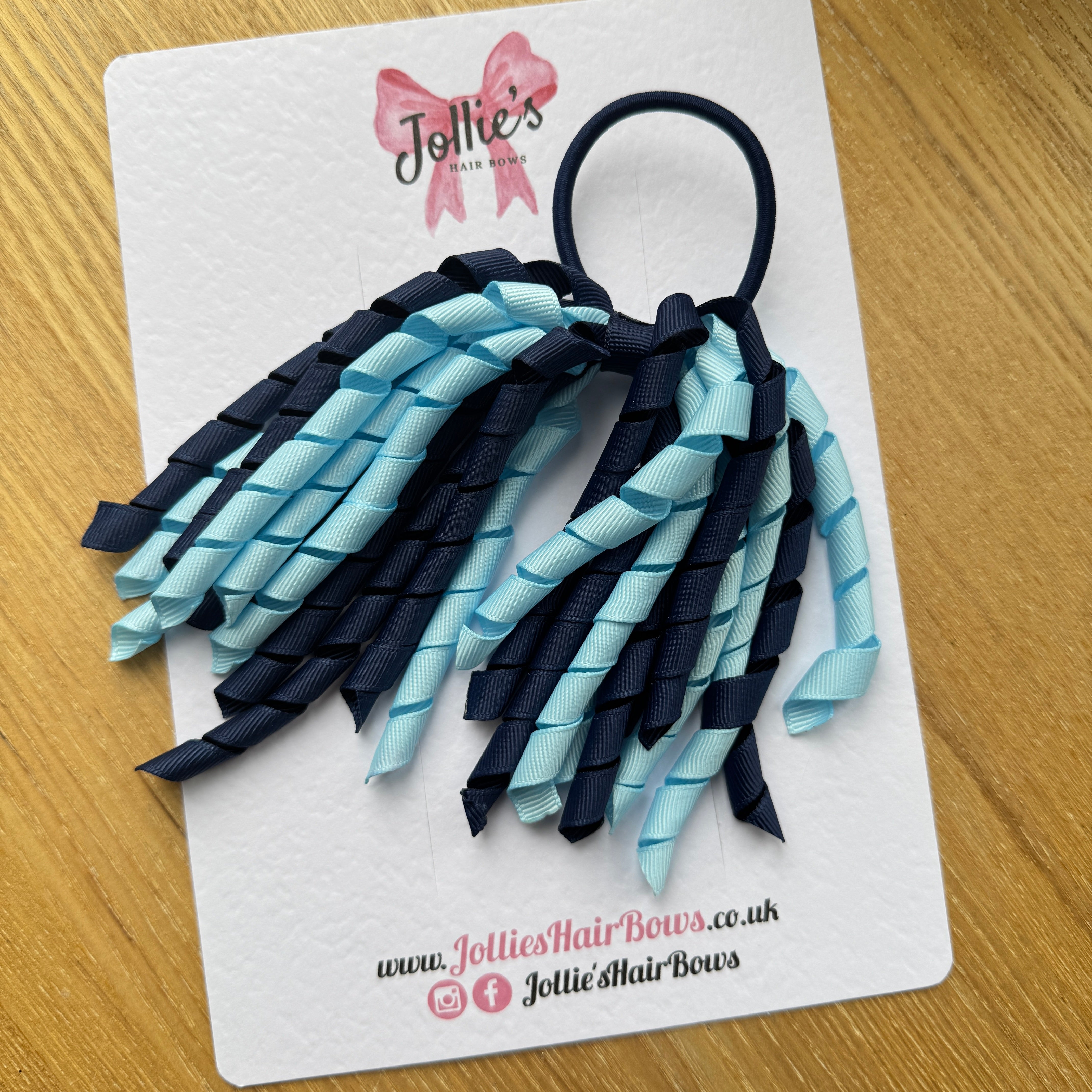 Corker Hair Bobble – Blue Topaz & Navy | Two Tone School Hair Accessory for Girls, Grosgrain Ribbon, Thick Elastic Bobble