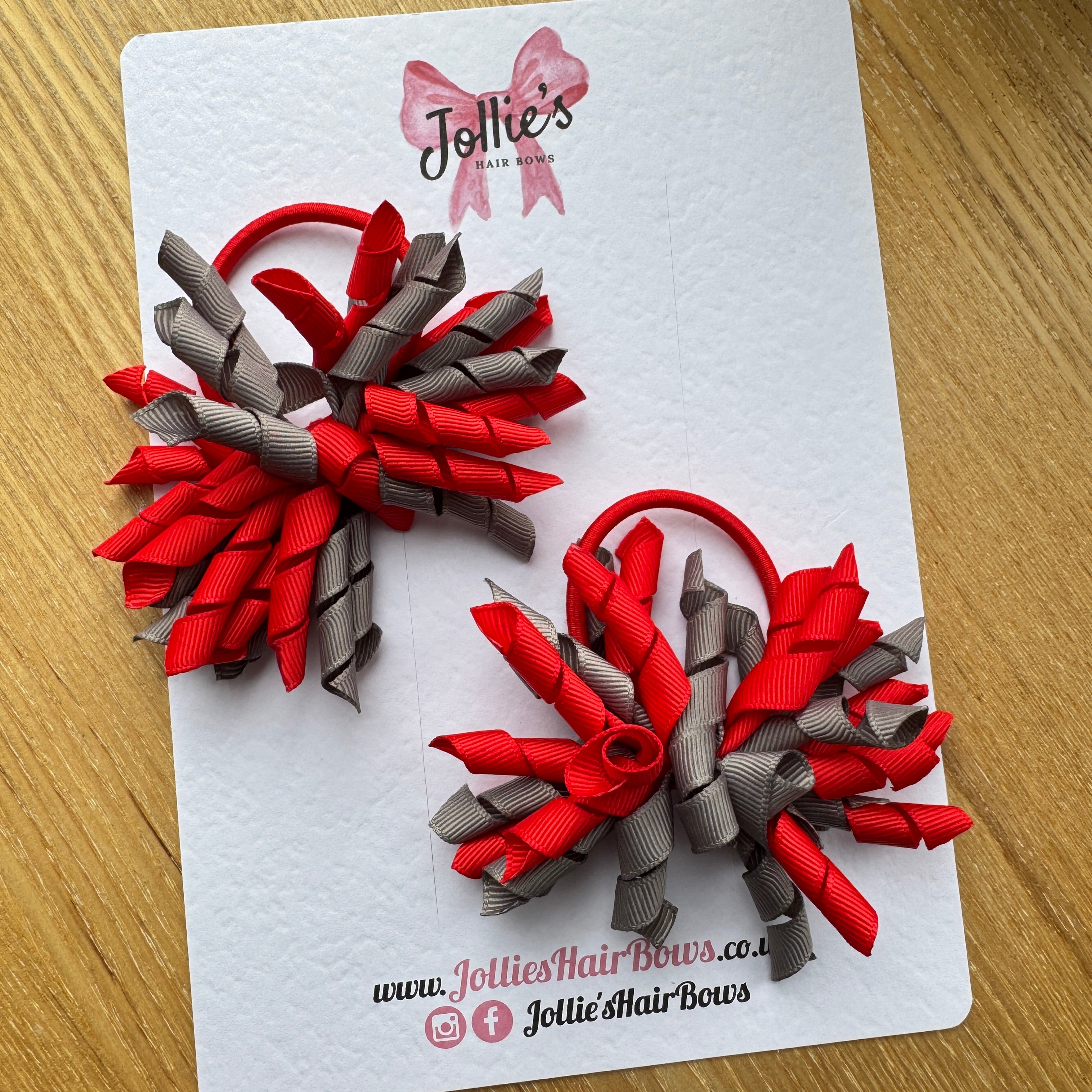 ed & Metal Grey 3.5" Corker Hair Bows (Pair) with Thick Elastic Bobbles, Two Tone Grosgrain Ribbon, School Hair Accessories for Girls
