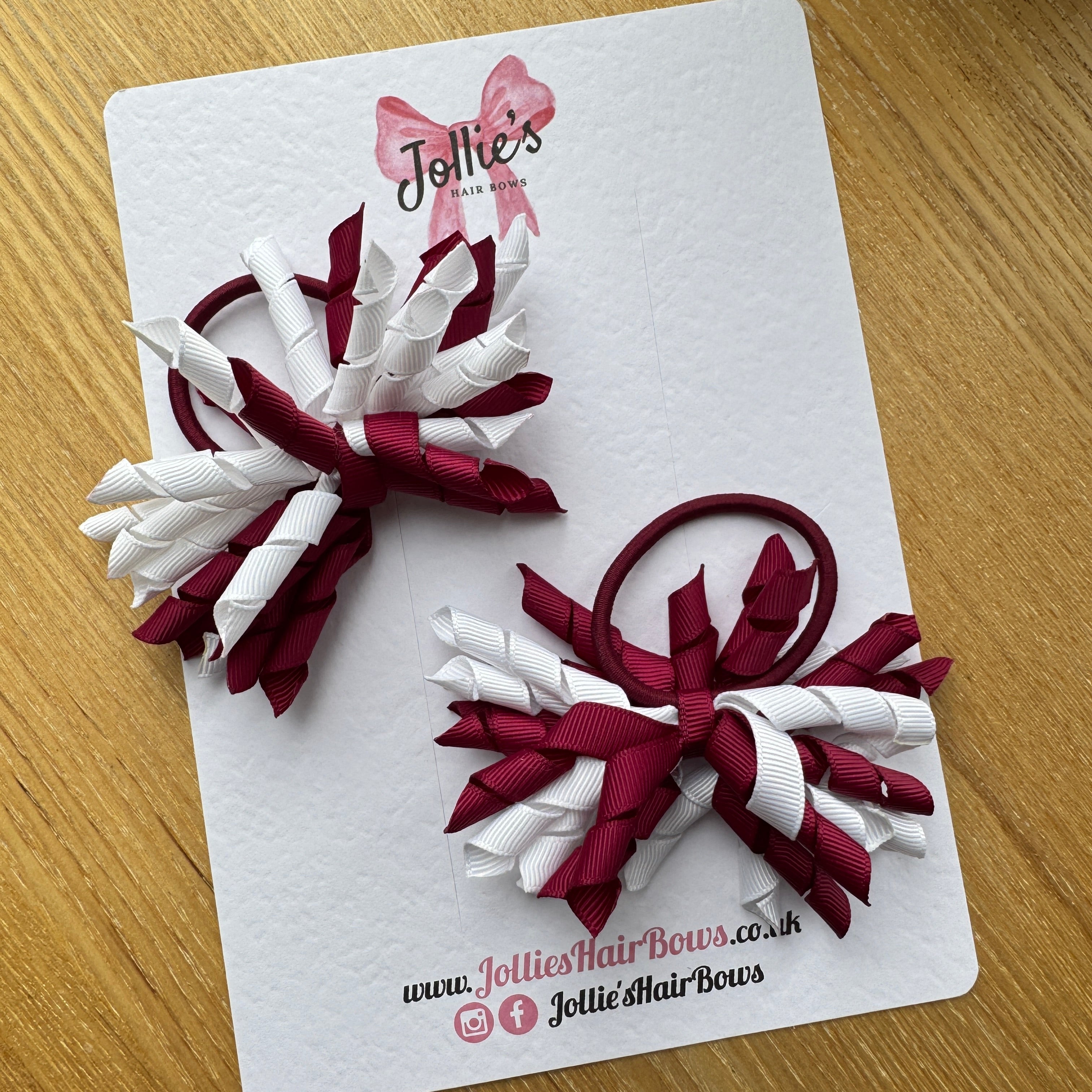 Wine & White 3.5" Corker Hair Bows (Pair) with Thick Elastic Bobbles, Two Tone Grosgrain Ribbon, School Hair Accessories for Girls