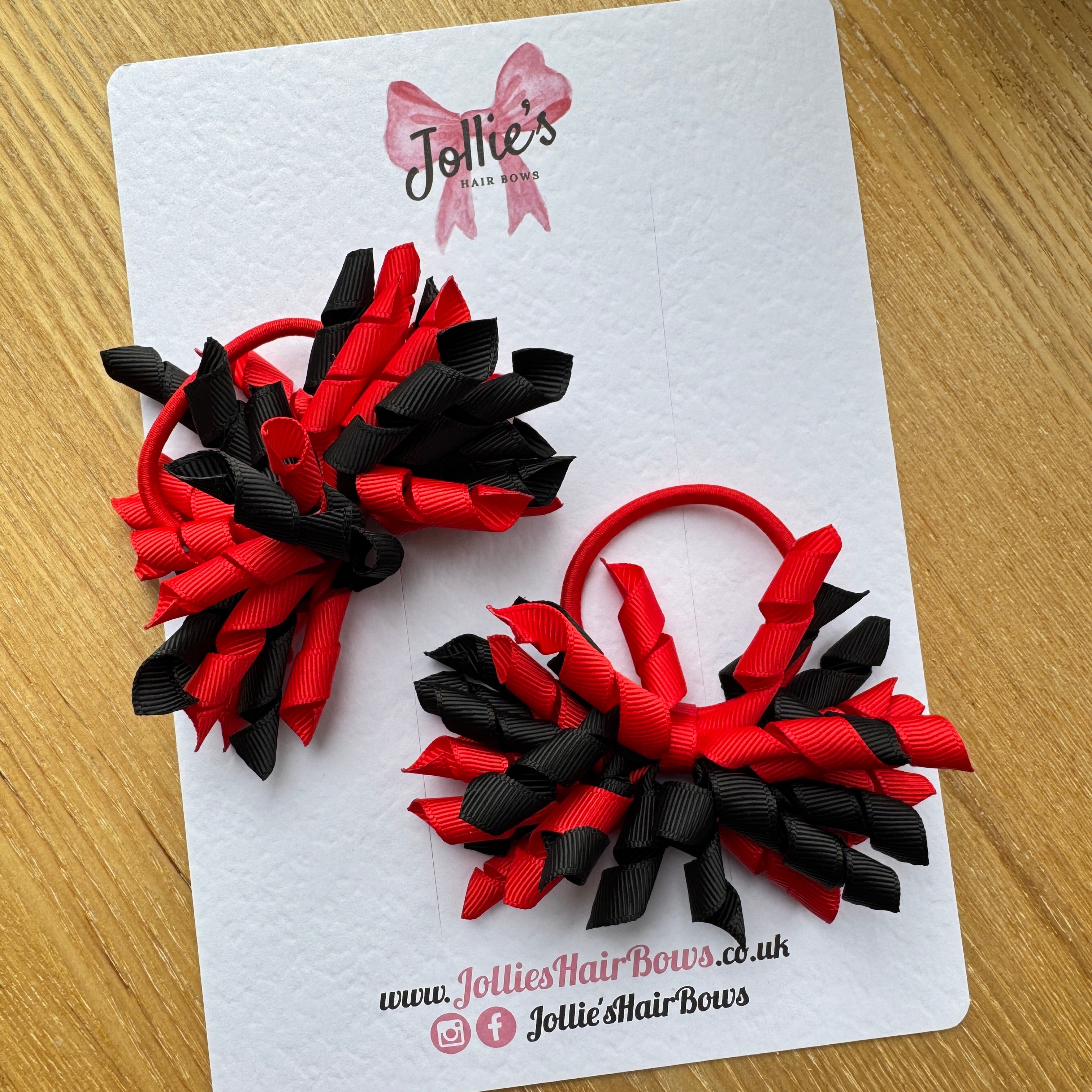 Red & Black 3.5" Corker Hair Bows (Pair) with Thick Elastic Bobbles, Two Tone Grosgrain Ribbon, School Hair Accessories for Girls