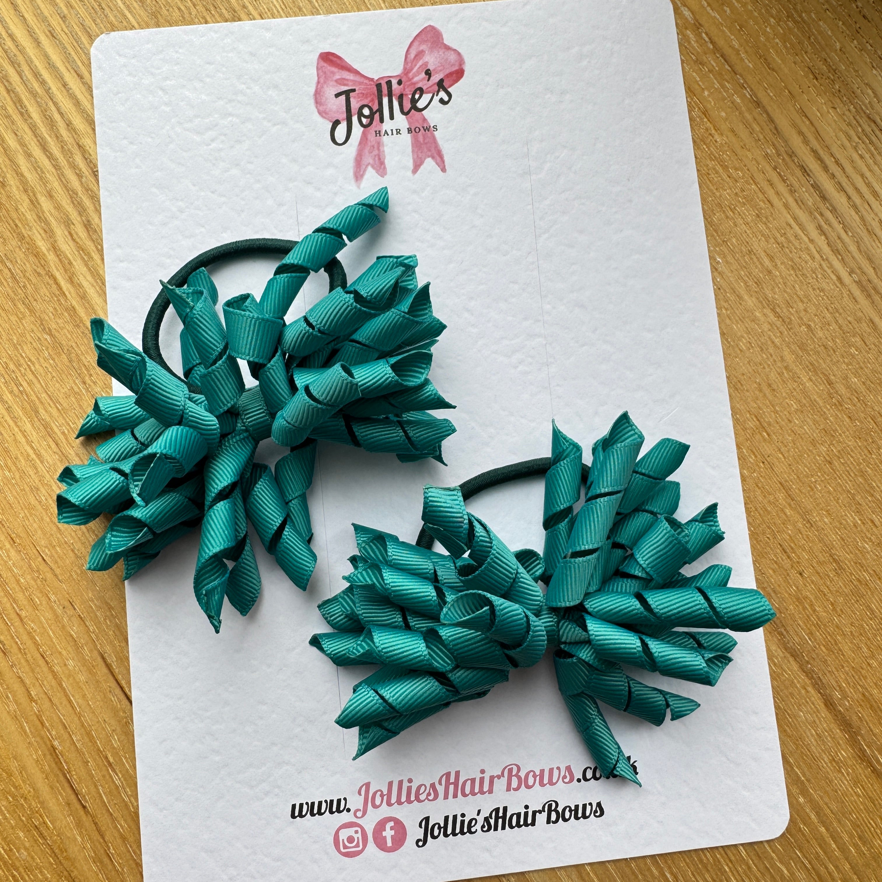 Jade Green 3.5" Corker Hair Bows (Pair) with Thick Elastic Bobbles, Grosgrain Ribbon, School Hair Accessories for Girls