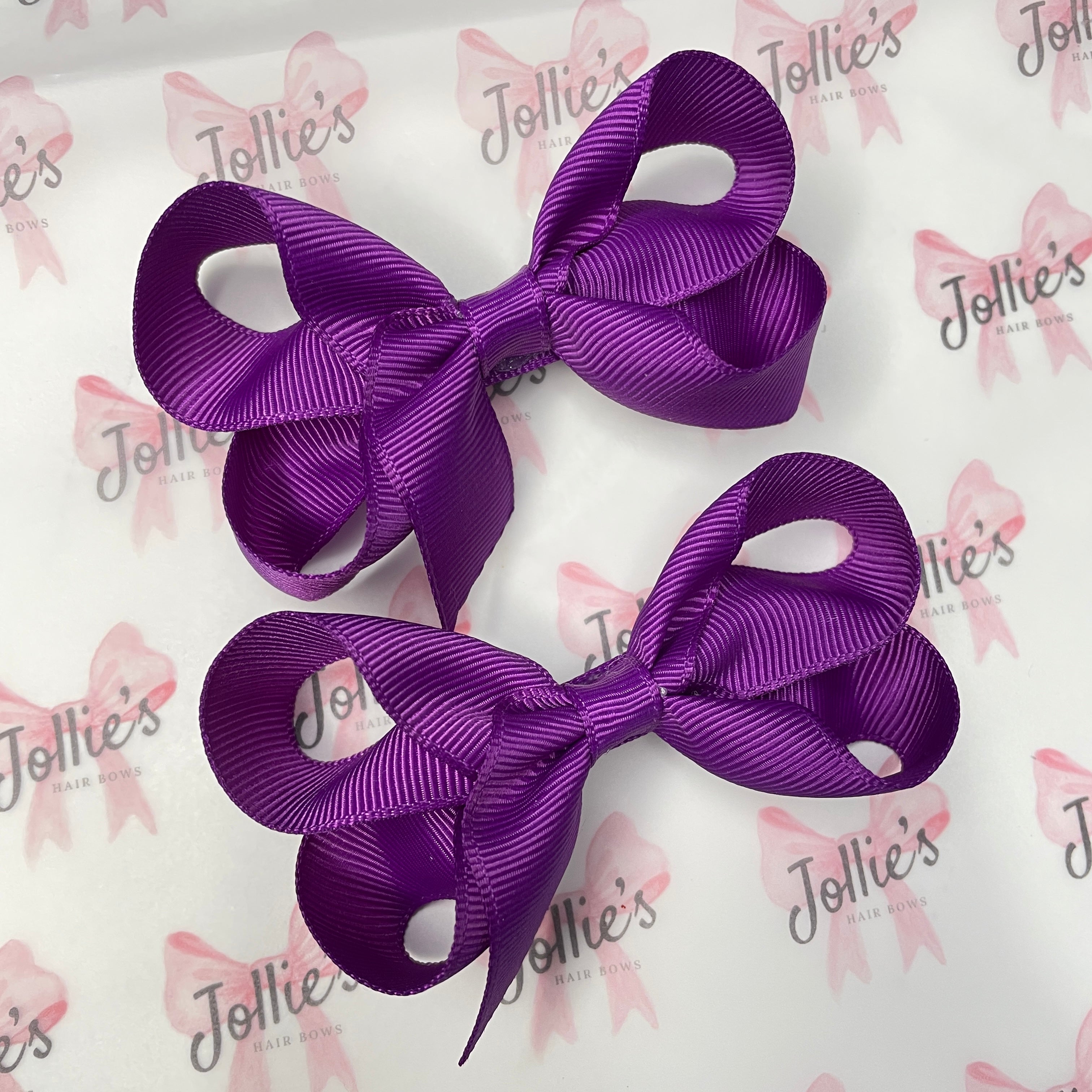 3" Ultra Violet Twisted Hair Bow Pair – Grosgrain Ribbon Clips for Girls