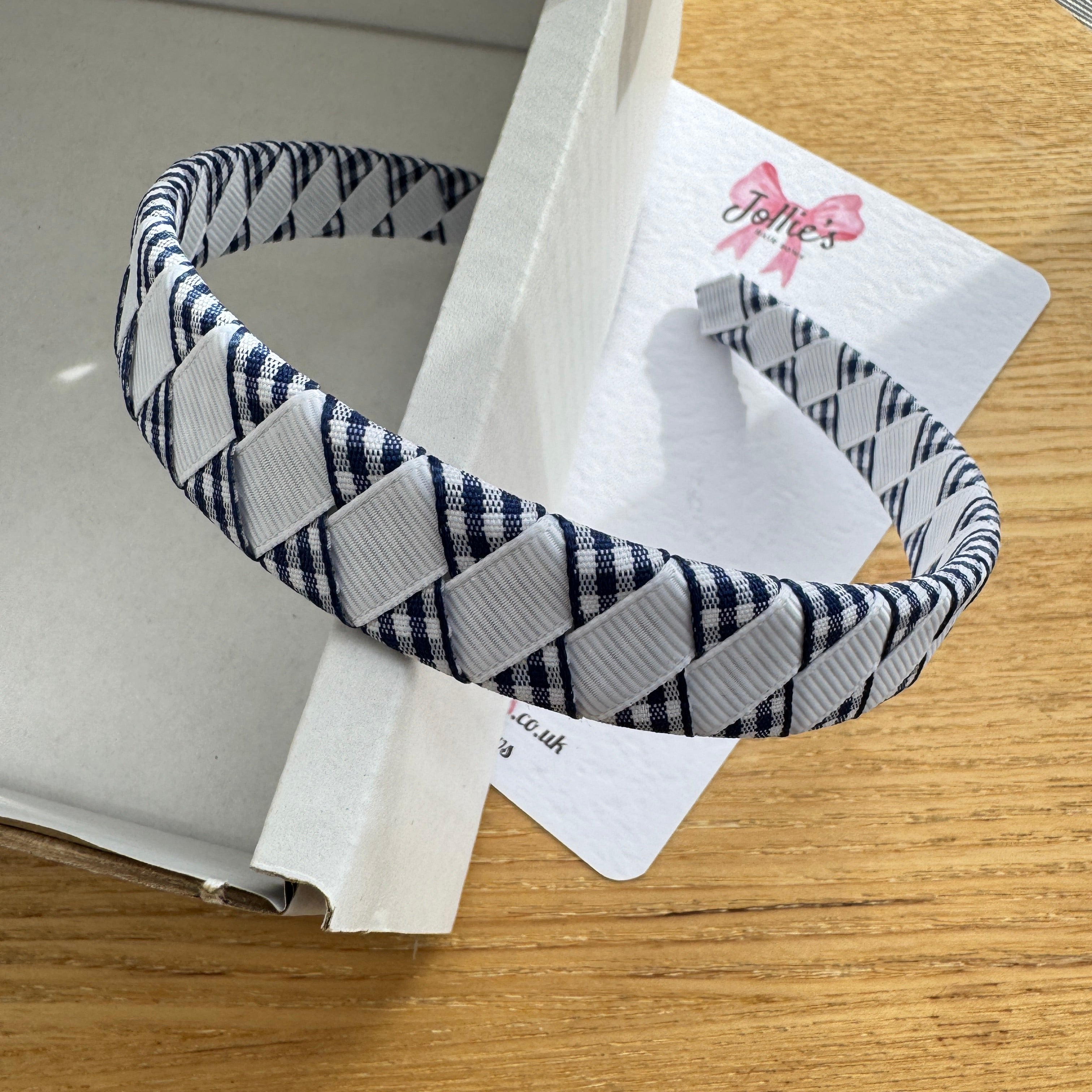 Alice Band – Navy Gingham & White