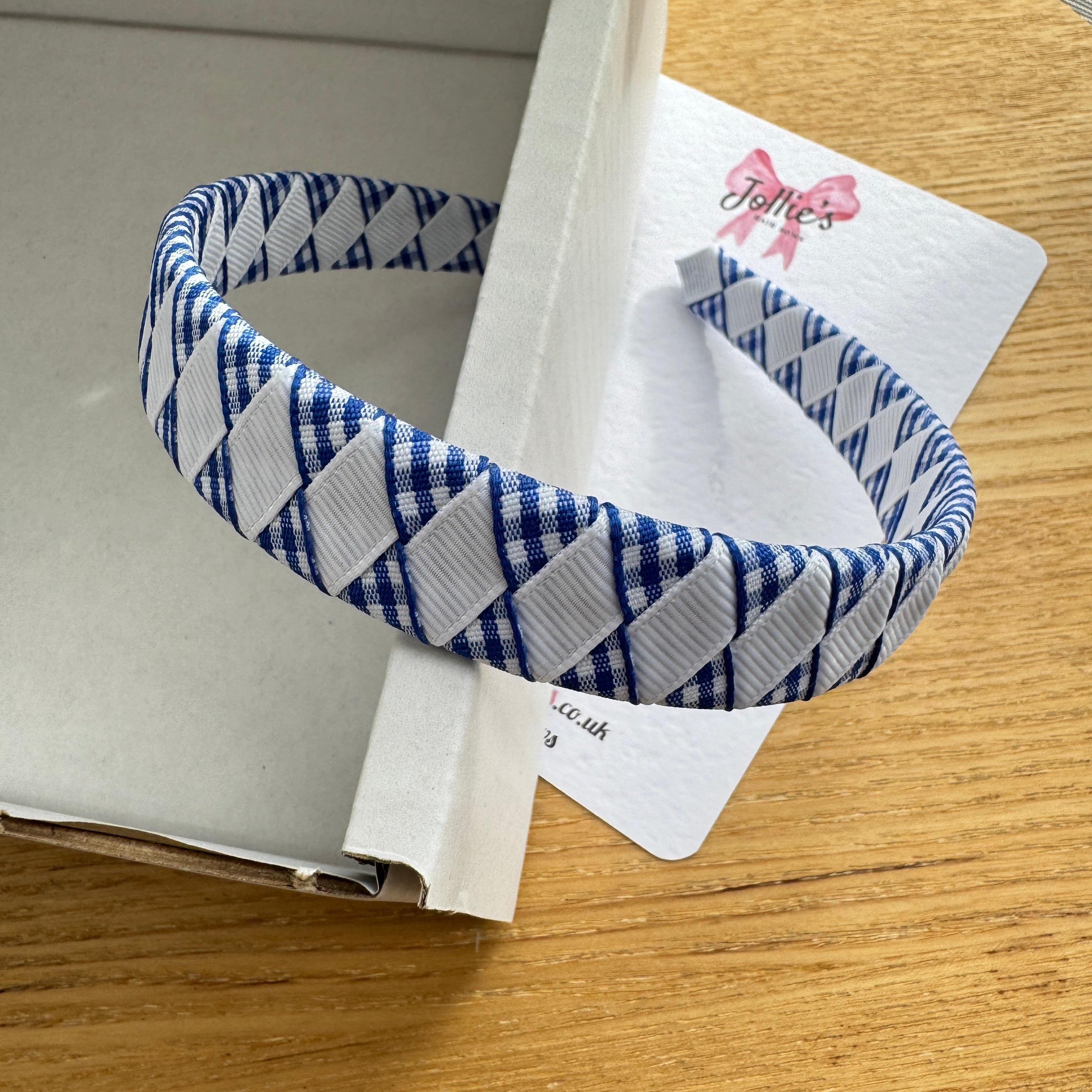 Alice Band – Royal Blue Gingham & White