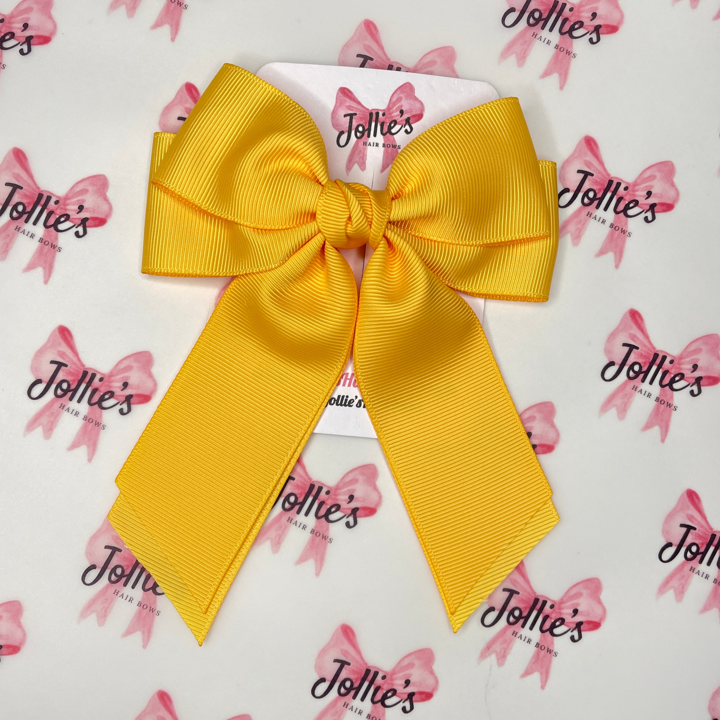 5.5" Long Tail Hair Bow with 2.4" Alligator Clip – Yellow Gold | Handmade School Hair Bow