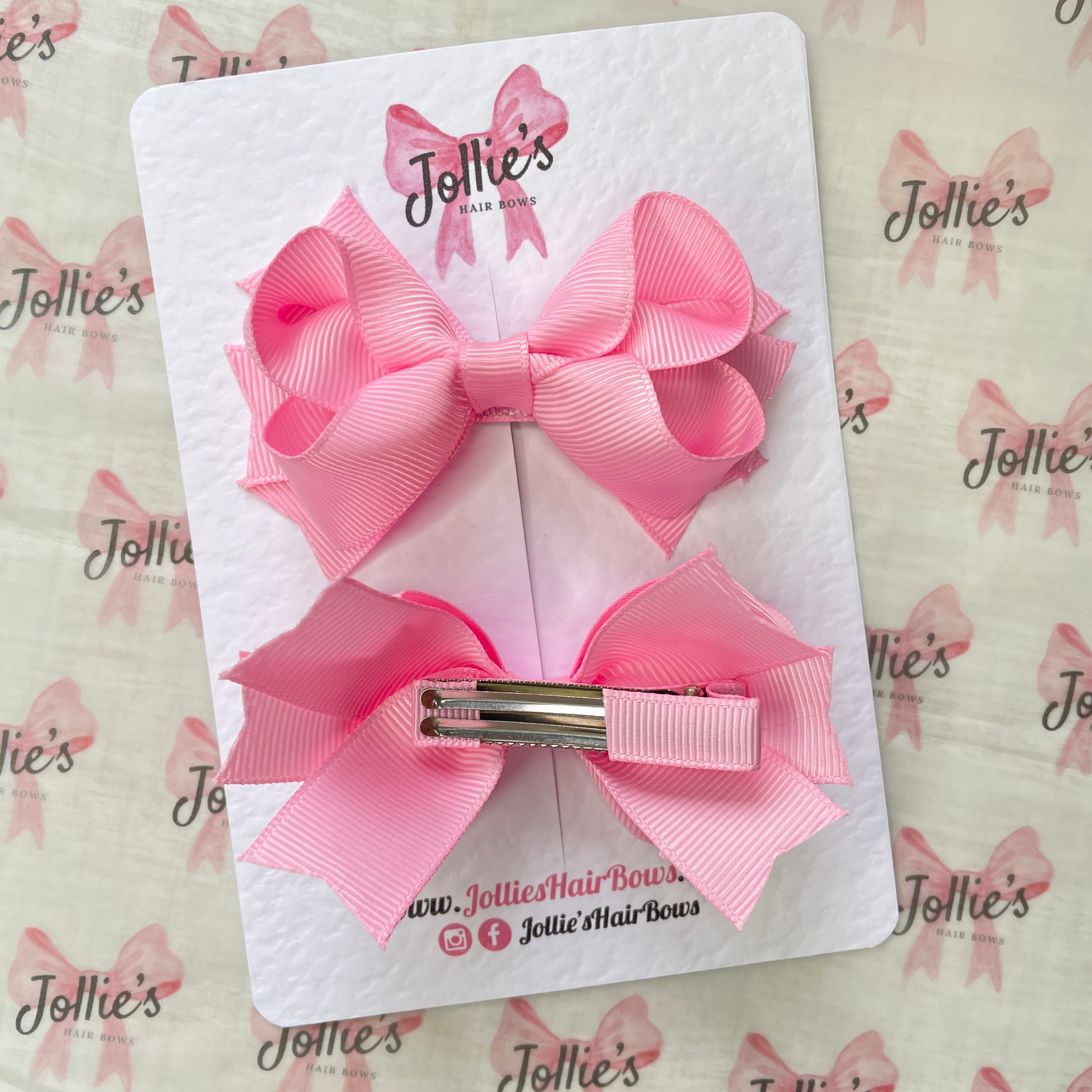 3" Two Layer Hair Bow with Clip (Pair) – Rose Pink | Girls’ Hair Accessories