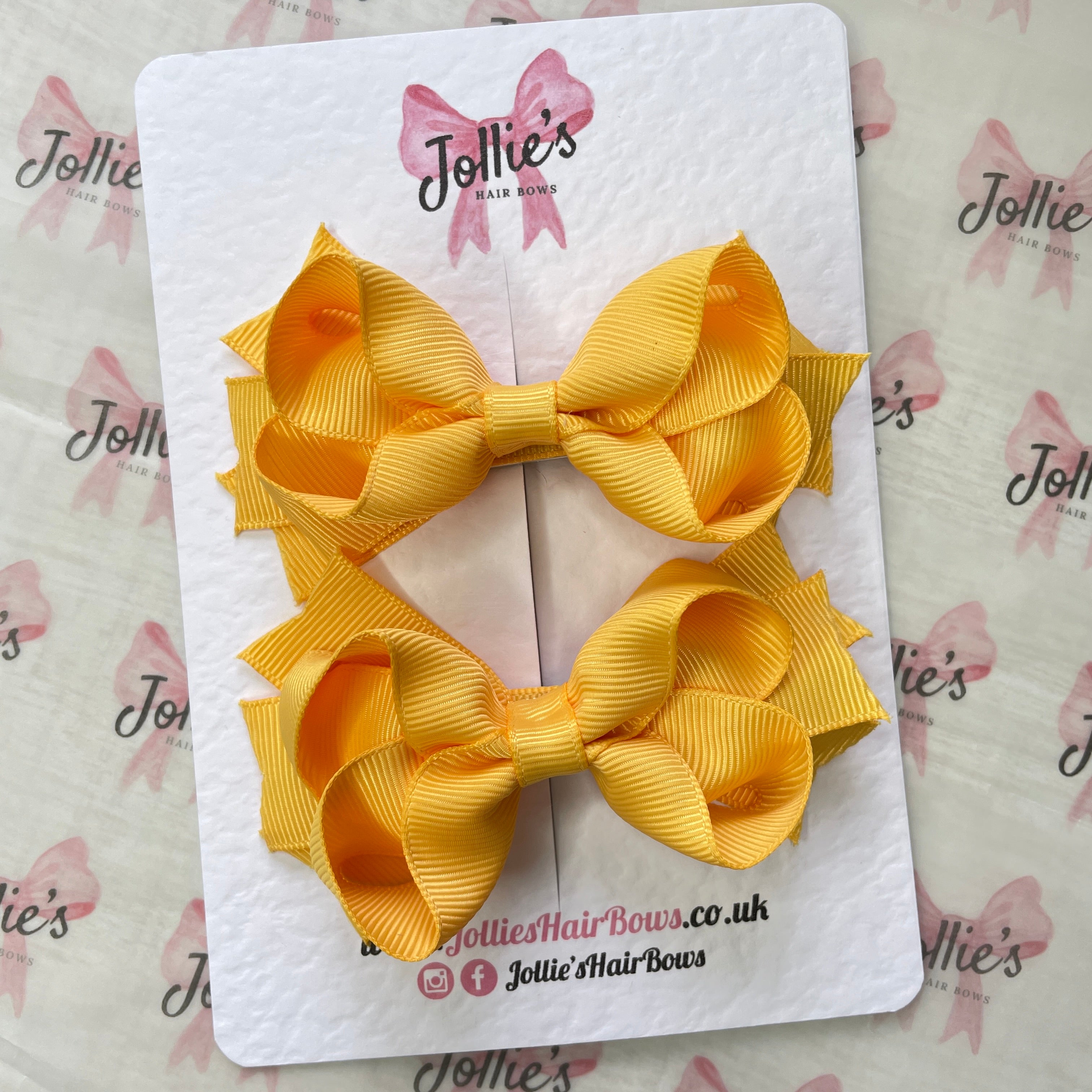 3" Two Layer Hair Bow with Clip (Pair) – Yellow Gold | School Hair Bows for Girls