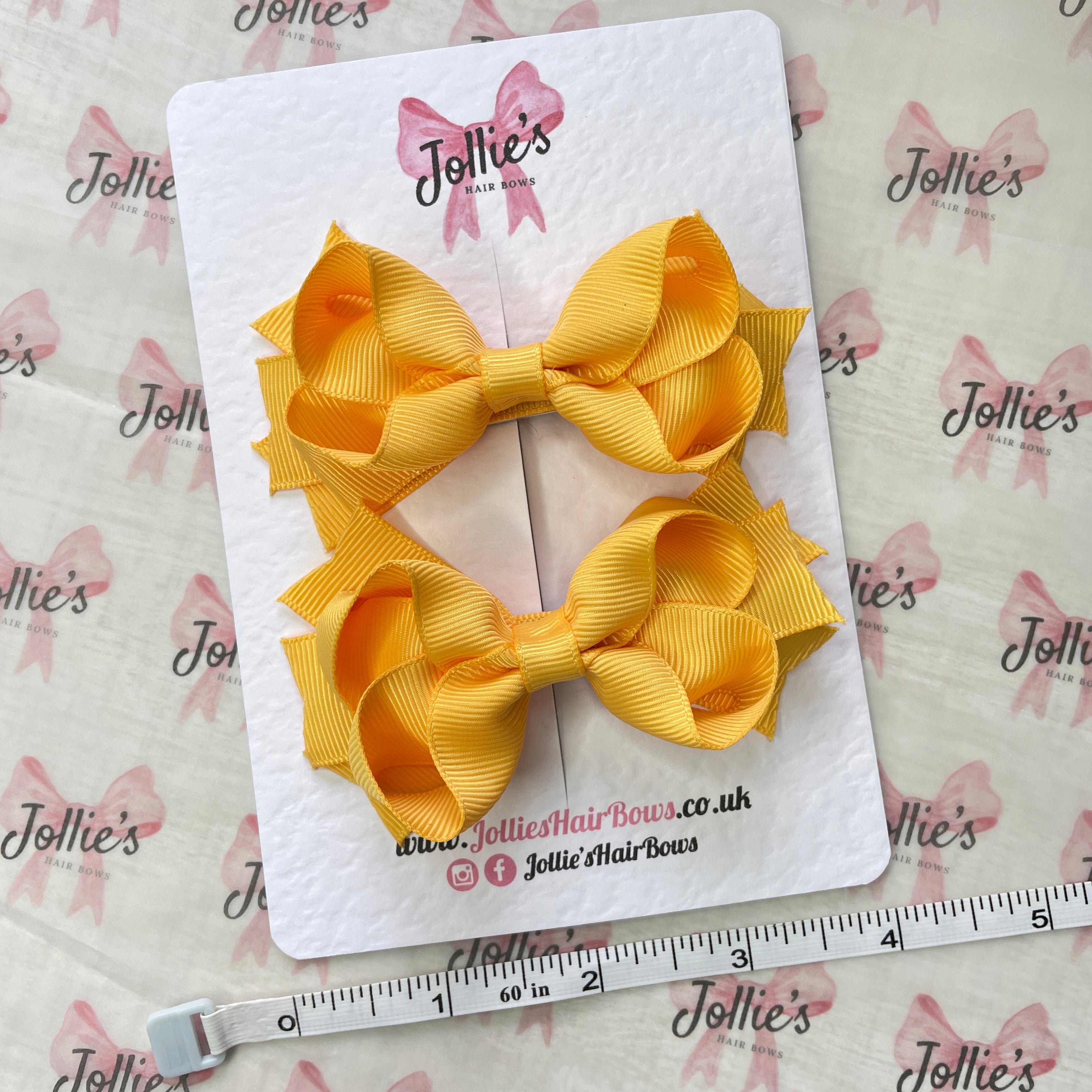 3" Two Layer Hair Bow with Clip (Pair) β Yellow Gold | School Hair Bows for Girls