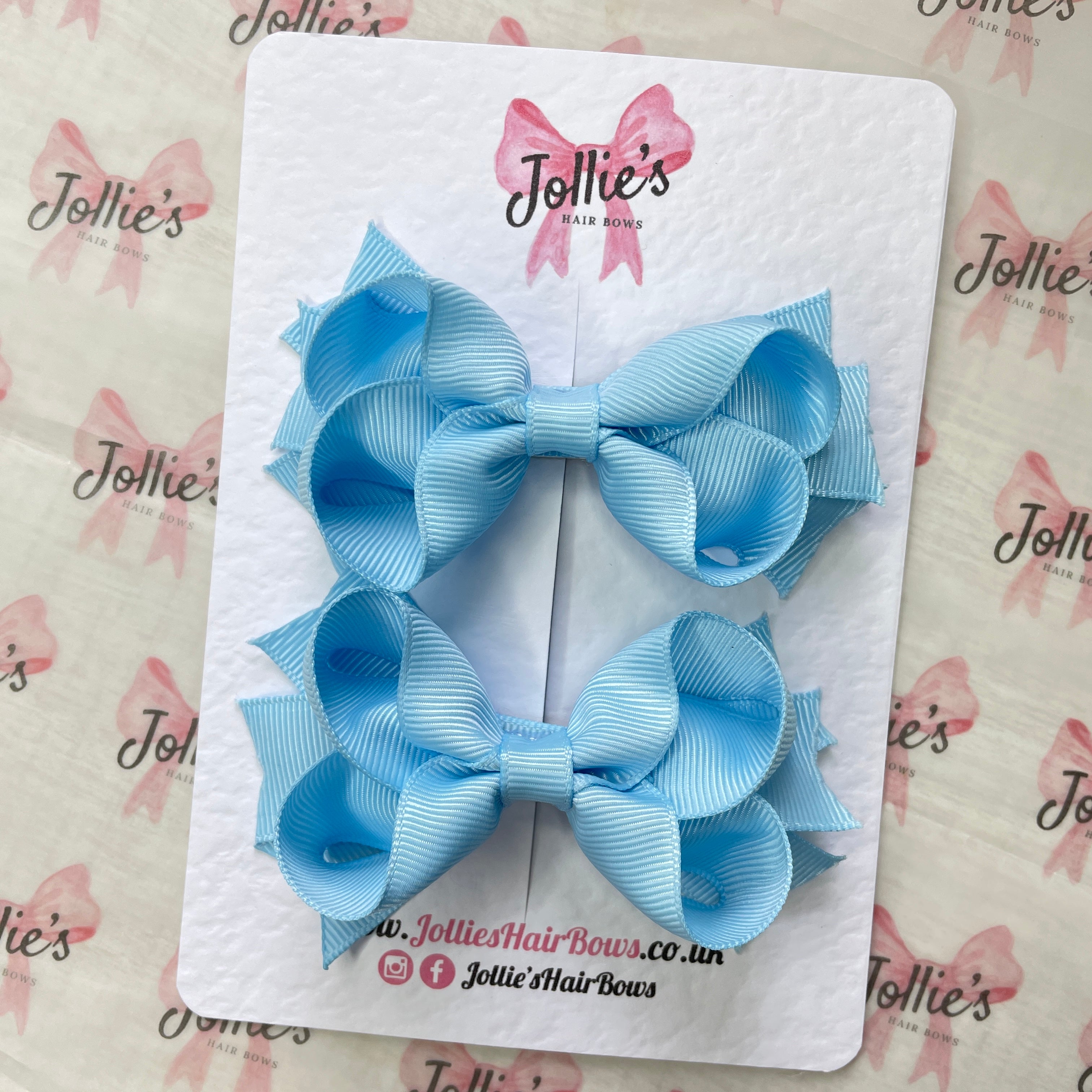 3" Two Layer Hair Bow with Clip (Pair) Blue Topaz - Girls’ Hair Accessories