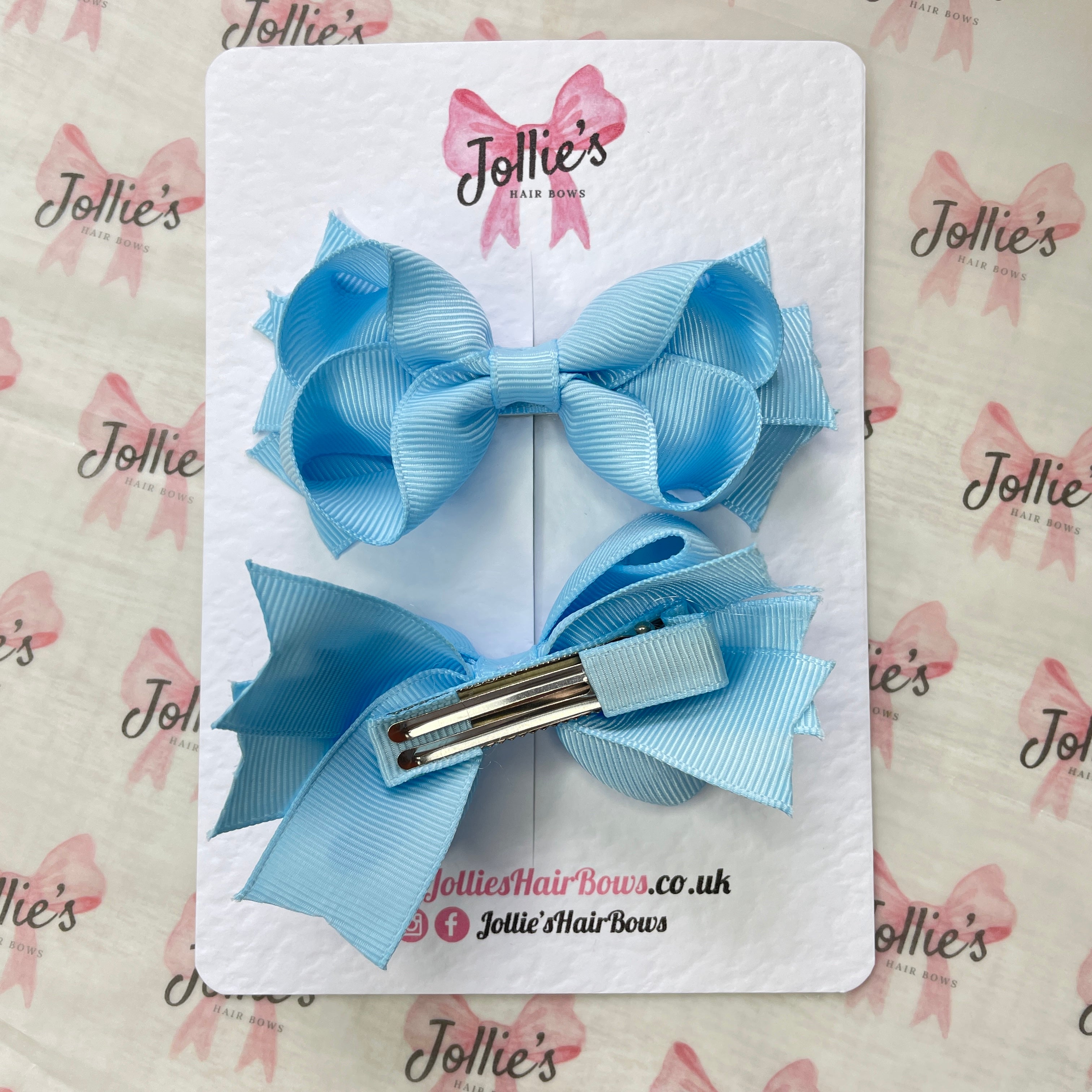 3" Two Layer Hair Bow with Clip (Pair) Blue Topaz - Girls’ Hair Accessories