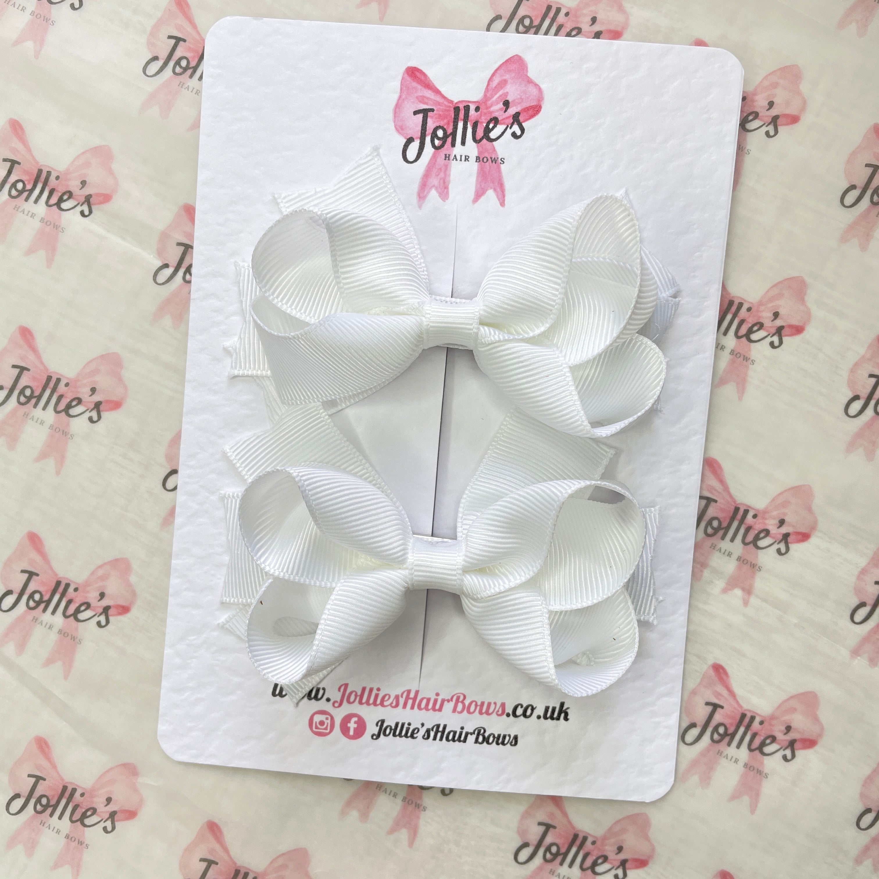 3" Two Layer Hair Bow with Clip (Pair) – White | Girls’ Hair Accessories
