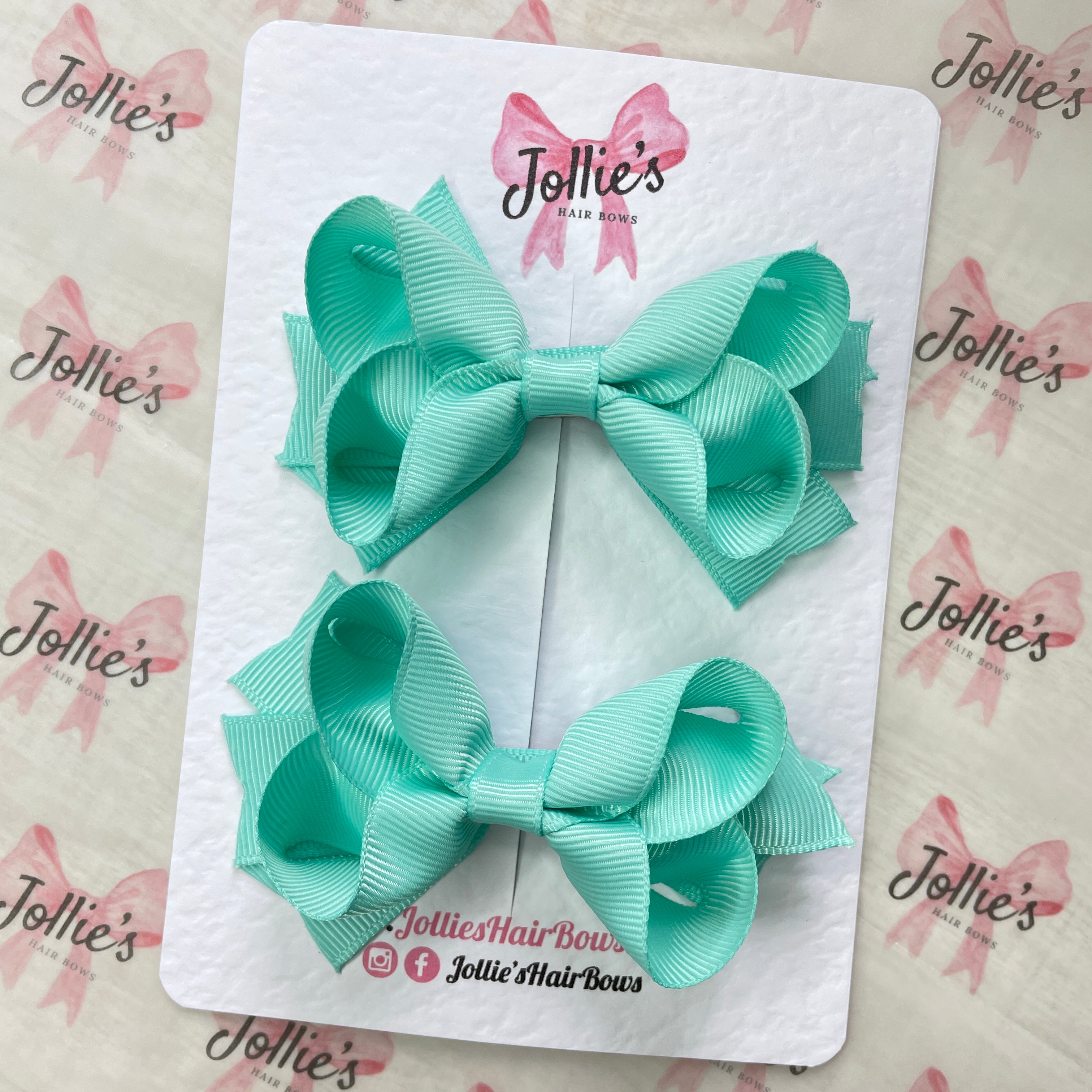3" Two Layer Hair Bow with Clip (Pair) – Aqua | Girls’ Hair Accessories