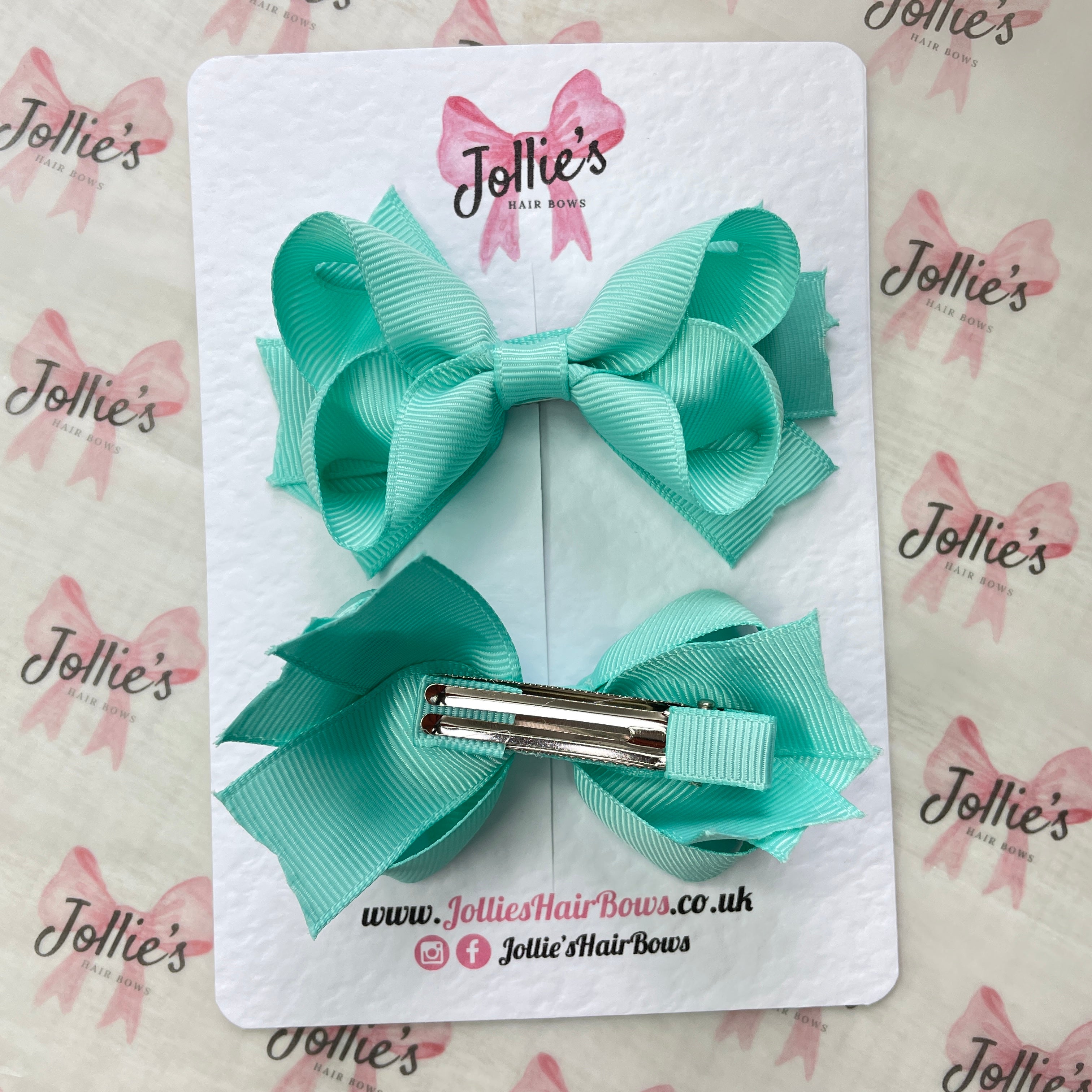 3" Two Layer Hair Bow with Clip (Pair) – Aqua | Girls’ Hair Accessories