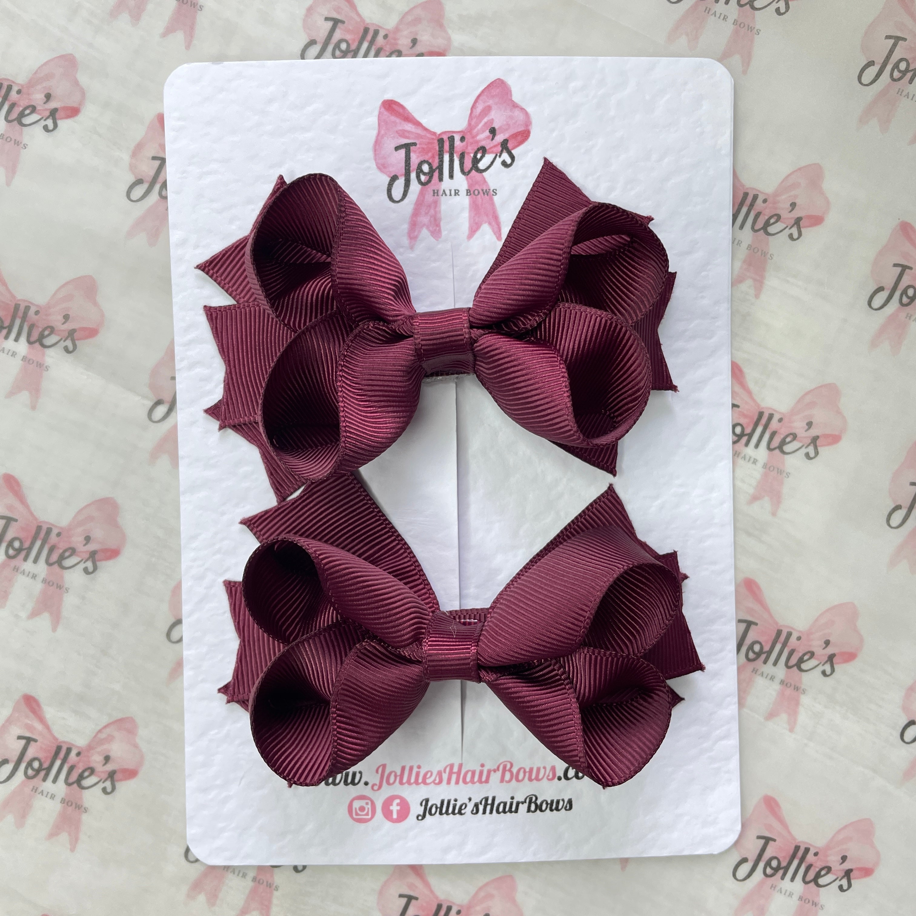 3" Two Layer Hair Bow with Clip (Pair) – Burgundy | School Hair Bows for Girls