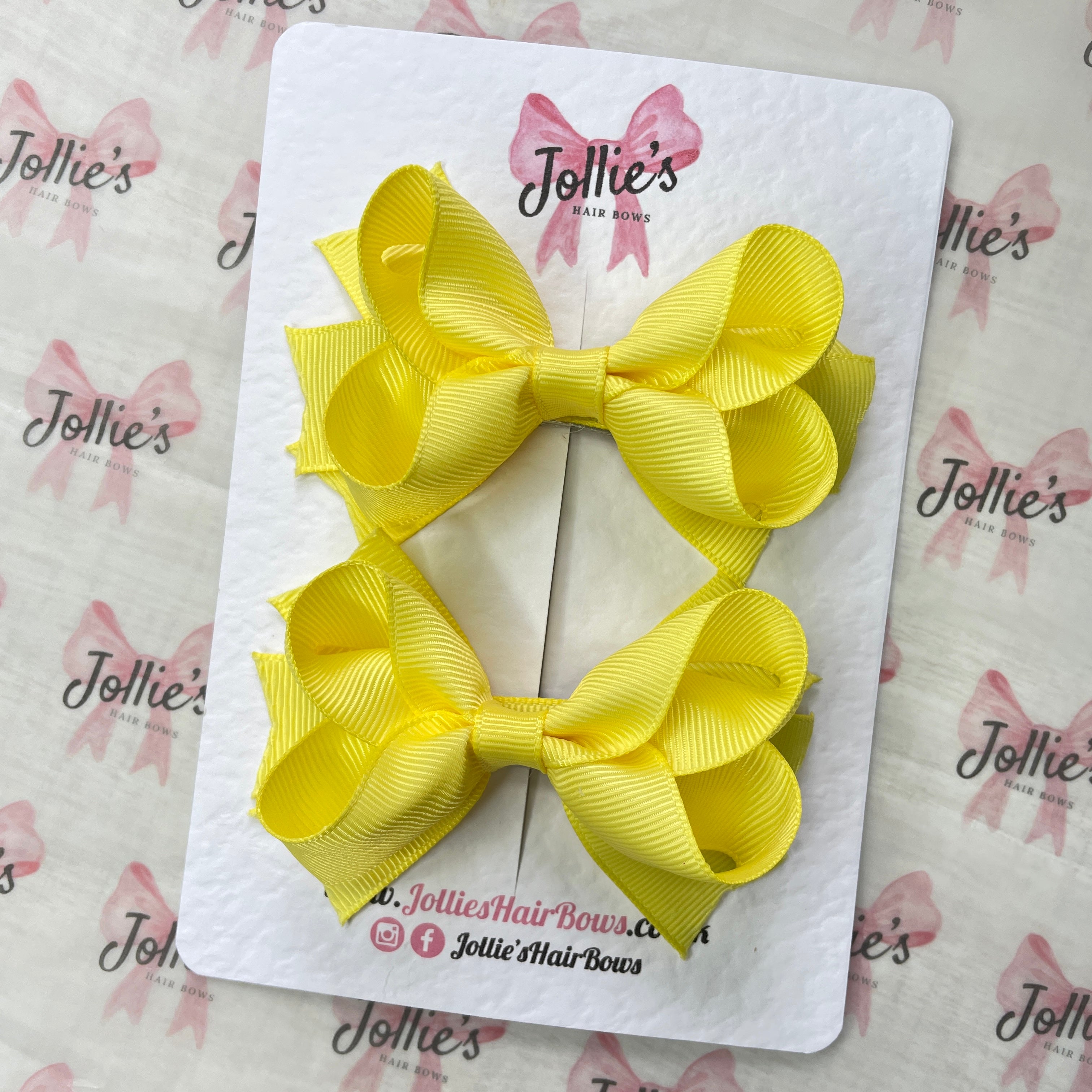 3" Two Layer Hair Bow with Clip (Pair) – Lemon | Girls’ Hair Accessories