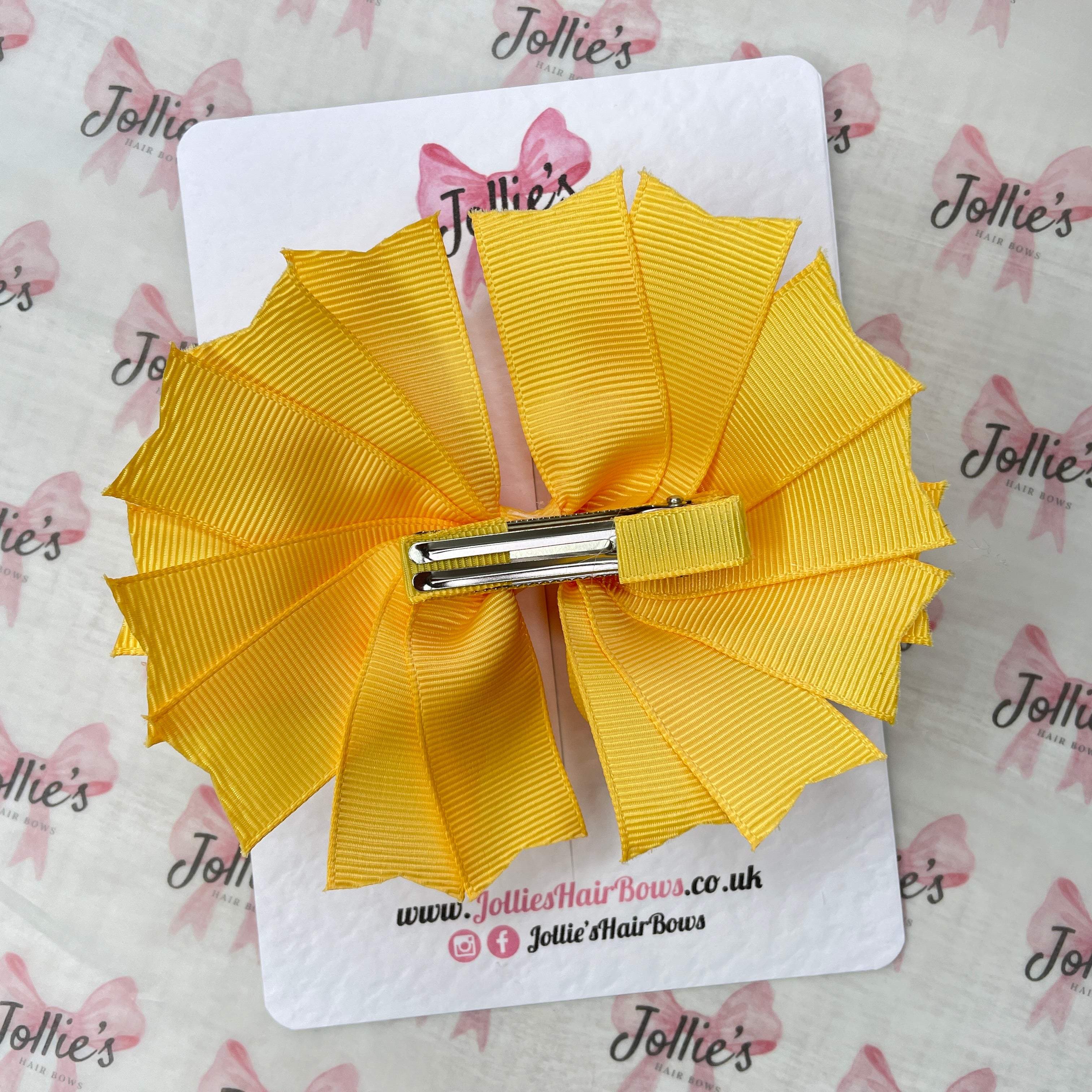 4.5" Yellow Gold Layered Ring Hair Bow – Grosgrain Ribbon Clip for School & Everyday Wear