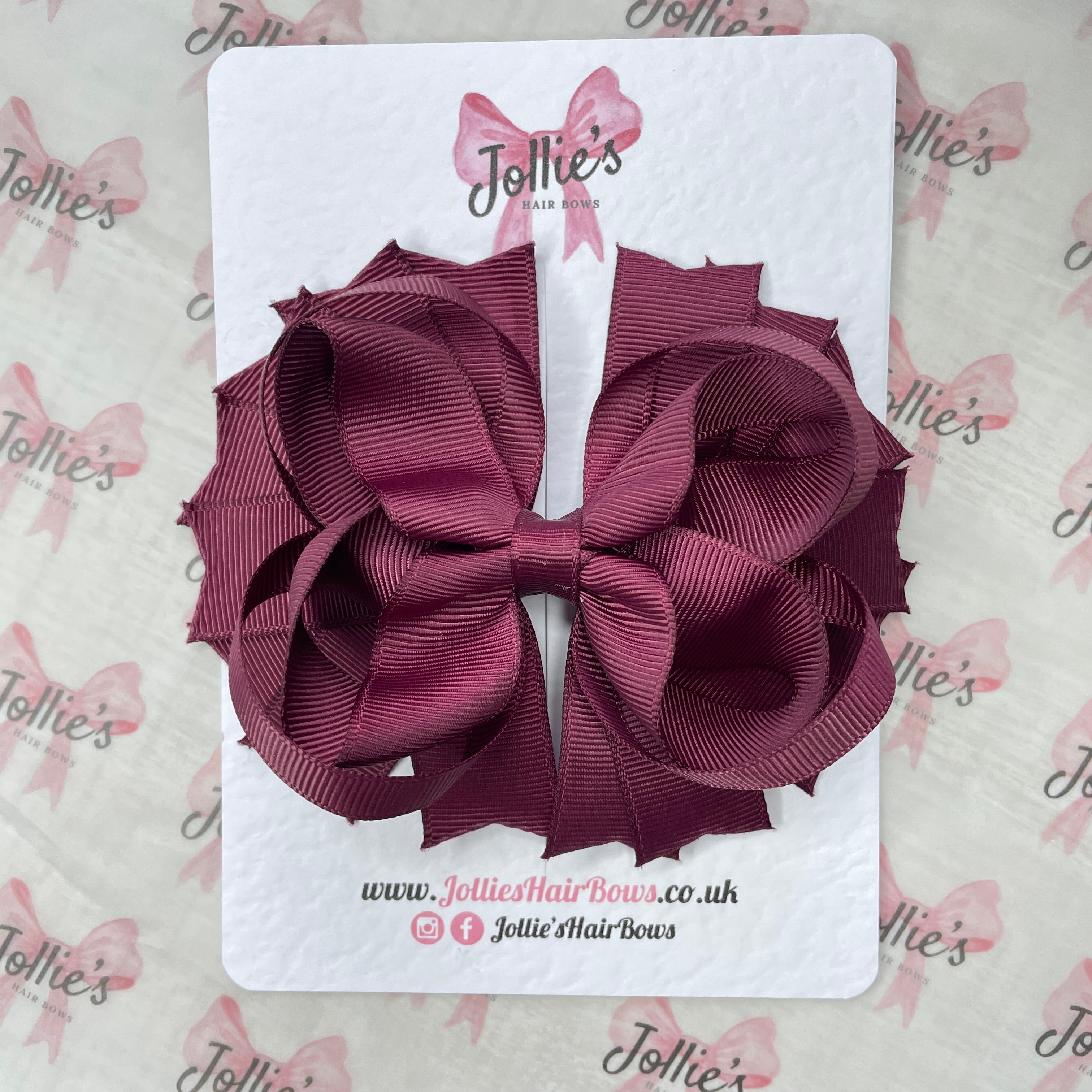 4.5" Burgundy Layered Ring Hair Bow – Grosgrain Ribbon Clip for School & Everyday Wear