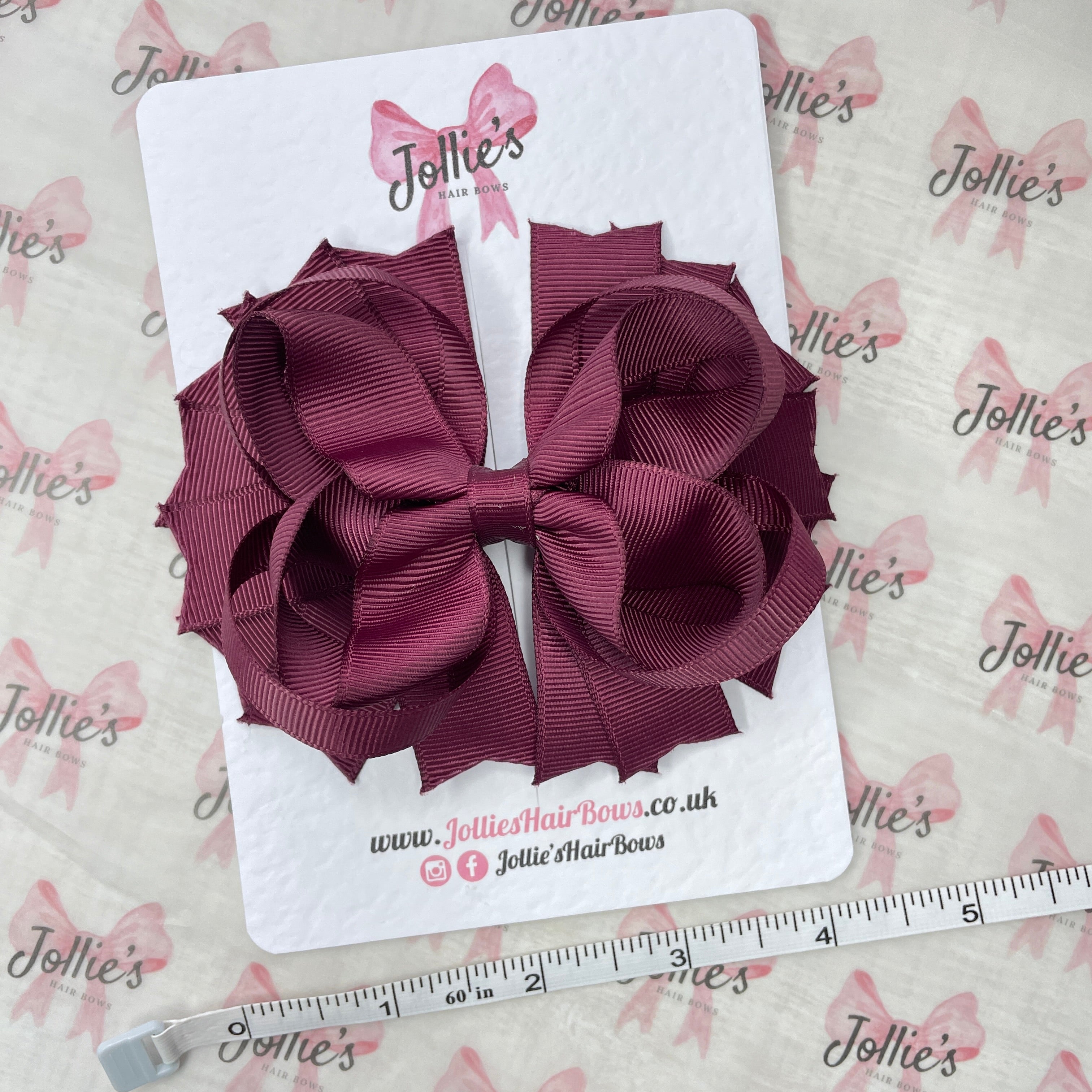 4.5" Burgundy Layered Ring Hair Bow – Grosgrain Ribbon Clip for School & Everyday Wear