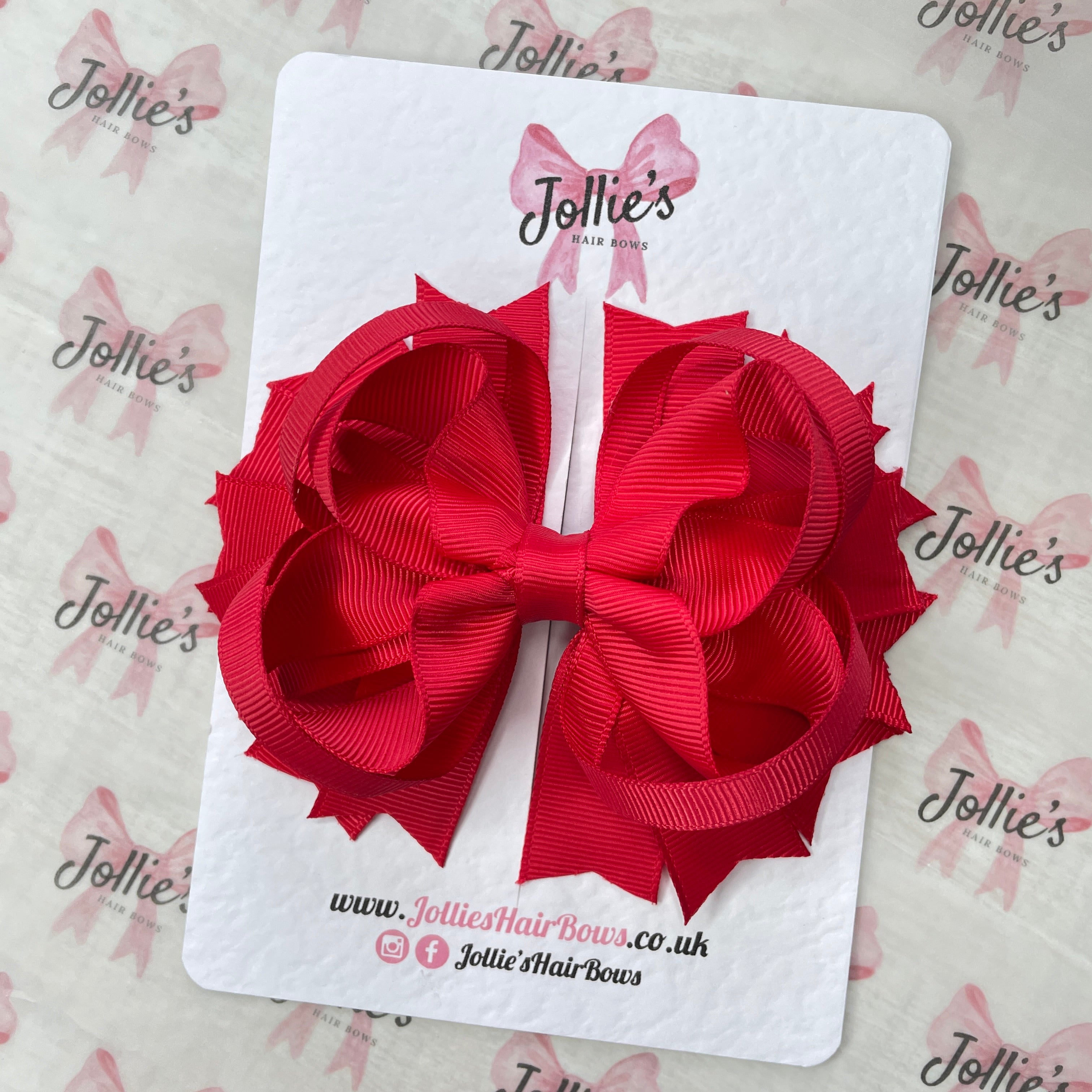 4.5" Red Layered Ring Hair Bow – Grosgrain Ribbon Clip for School & Everyday Wear
