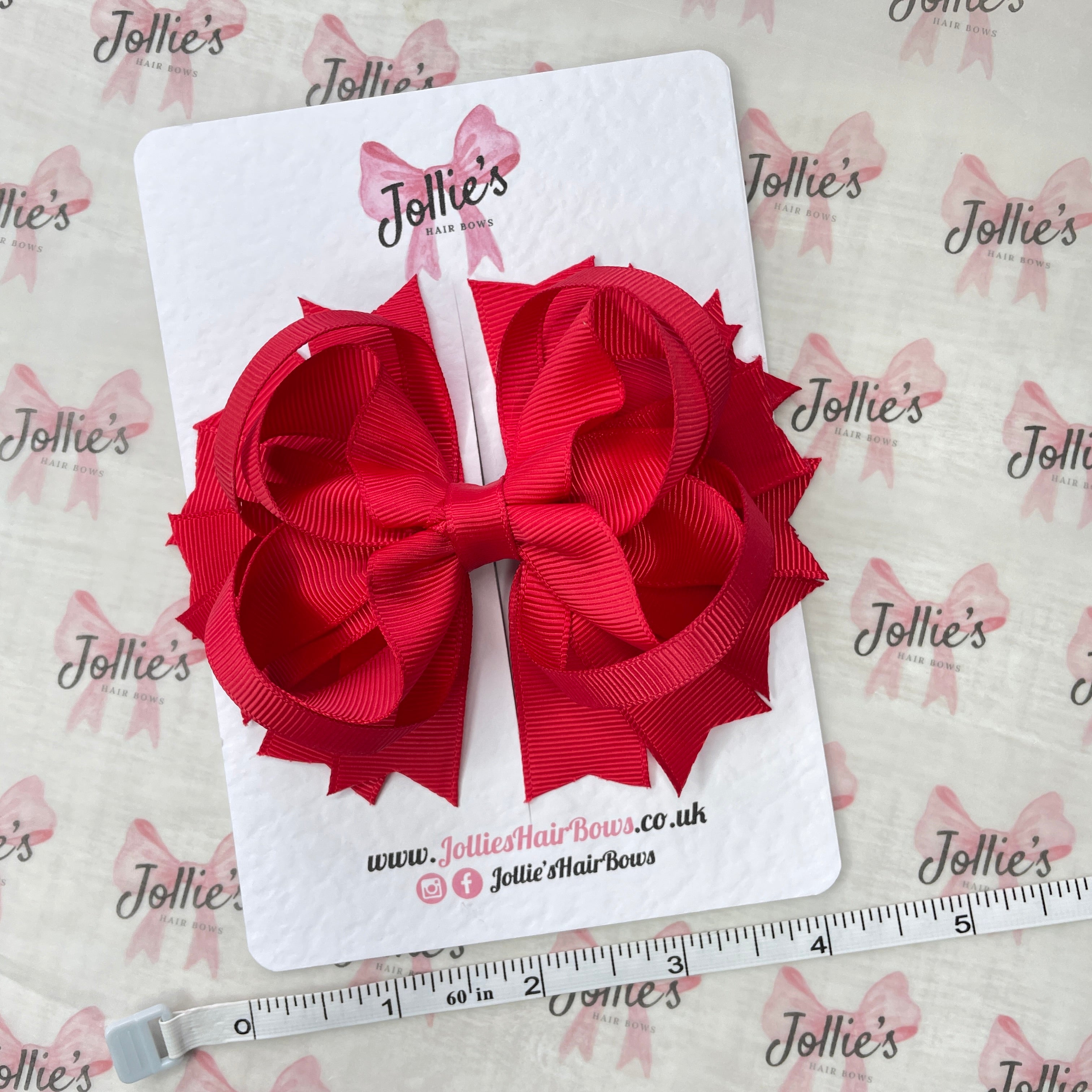 4.5" Red Layered Ring Hair Bow – Grosgrain Ribbon Clip for School & Everyday Wear