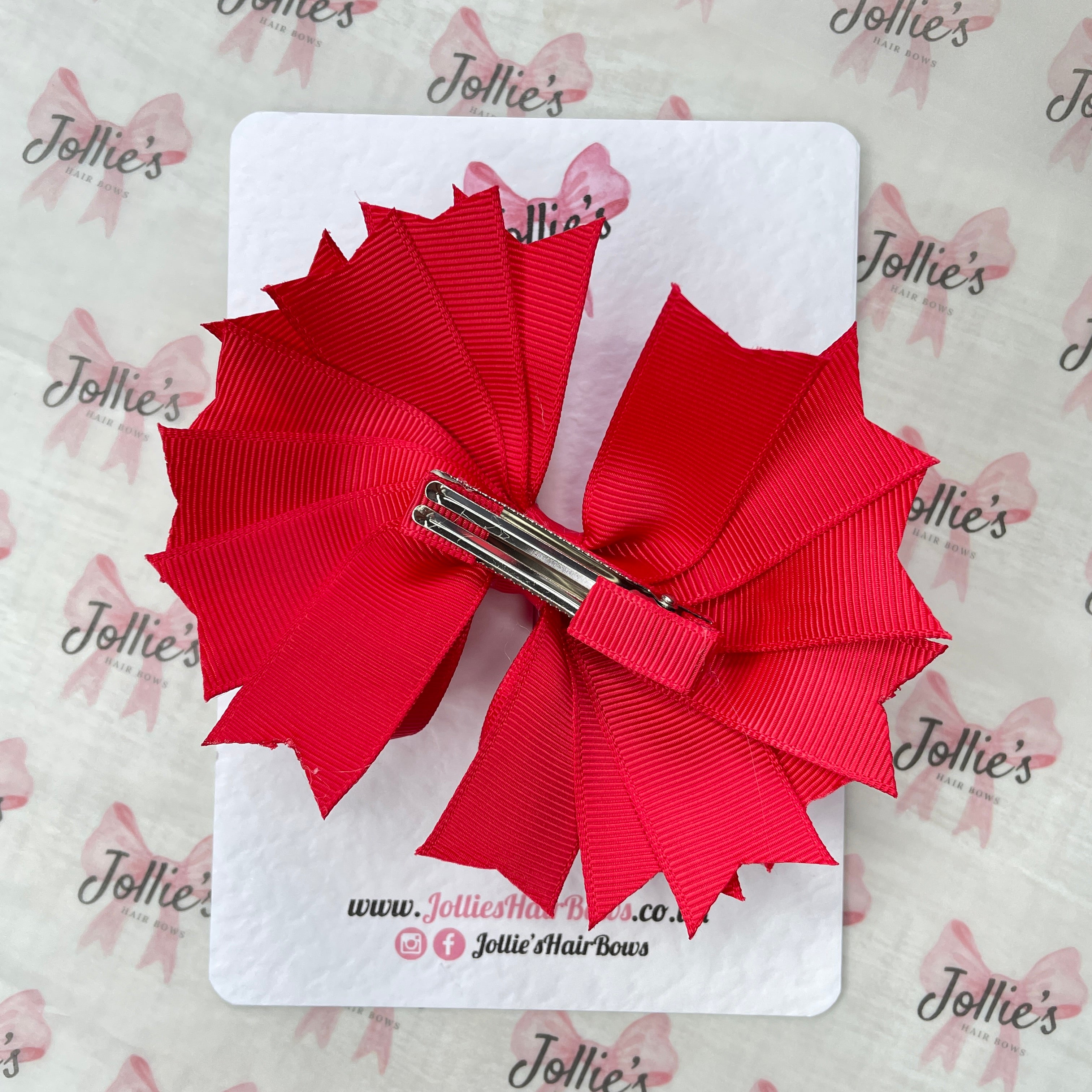 4.5" Red Layered Ring Hair Bow – Grosgrain Ribbon Clip for School & Everyday Wear