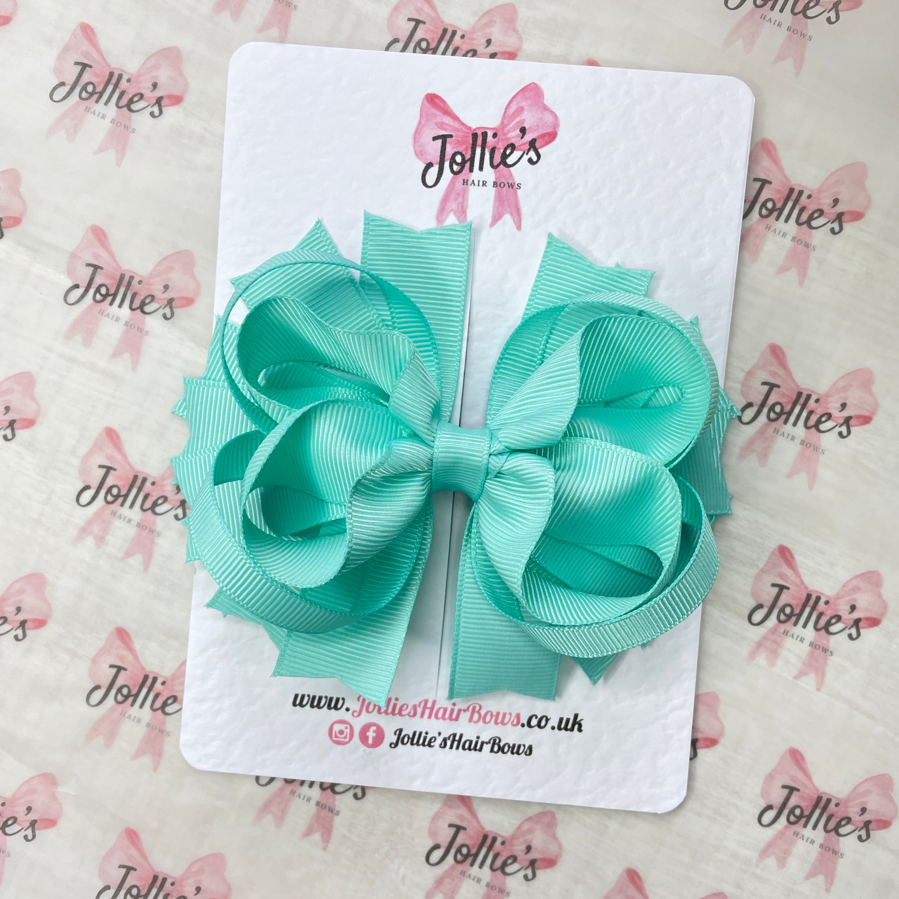 4.5" Aqua Layered Ring Hair Bow – Grosgrain Ribbon Clip for Everyday Wear