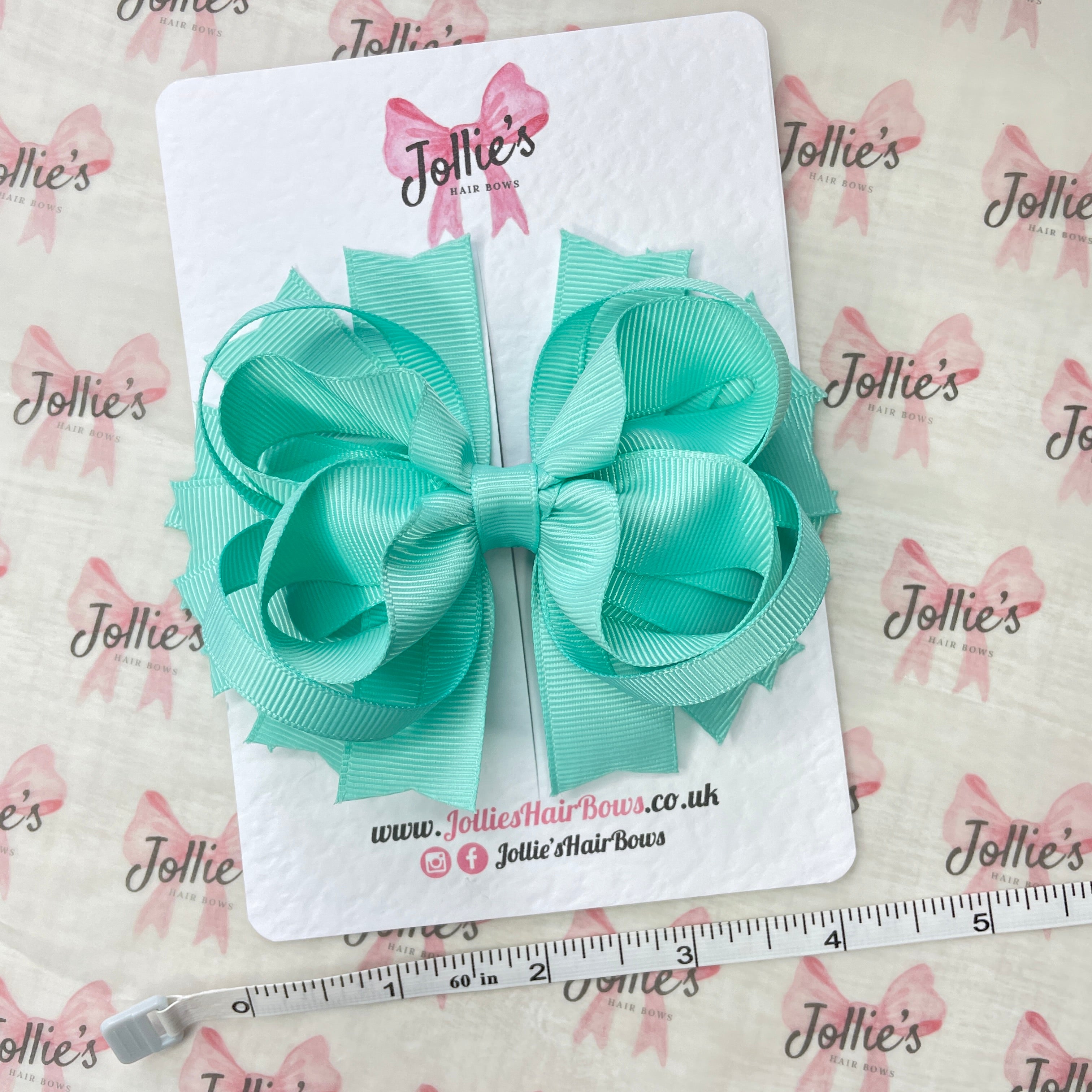 4.5" Aqua Layered Ring Hair Bow – Grosgrain Ribbon Clip for Everyday Wear